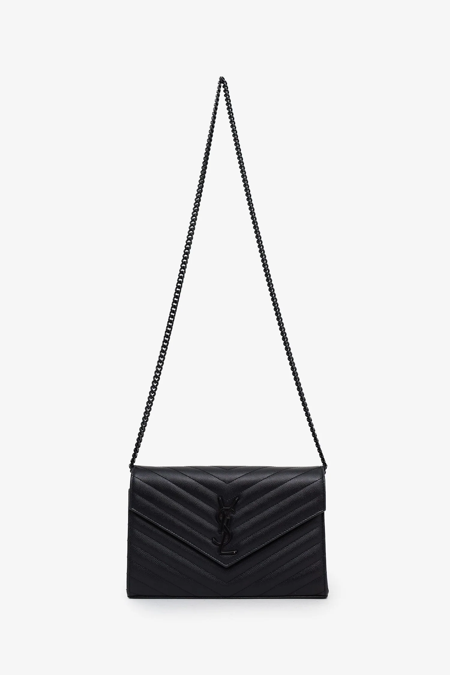 Saint Laurent Black Chevron Leather Envelope Wallet On Chain - Image 6