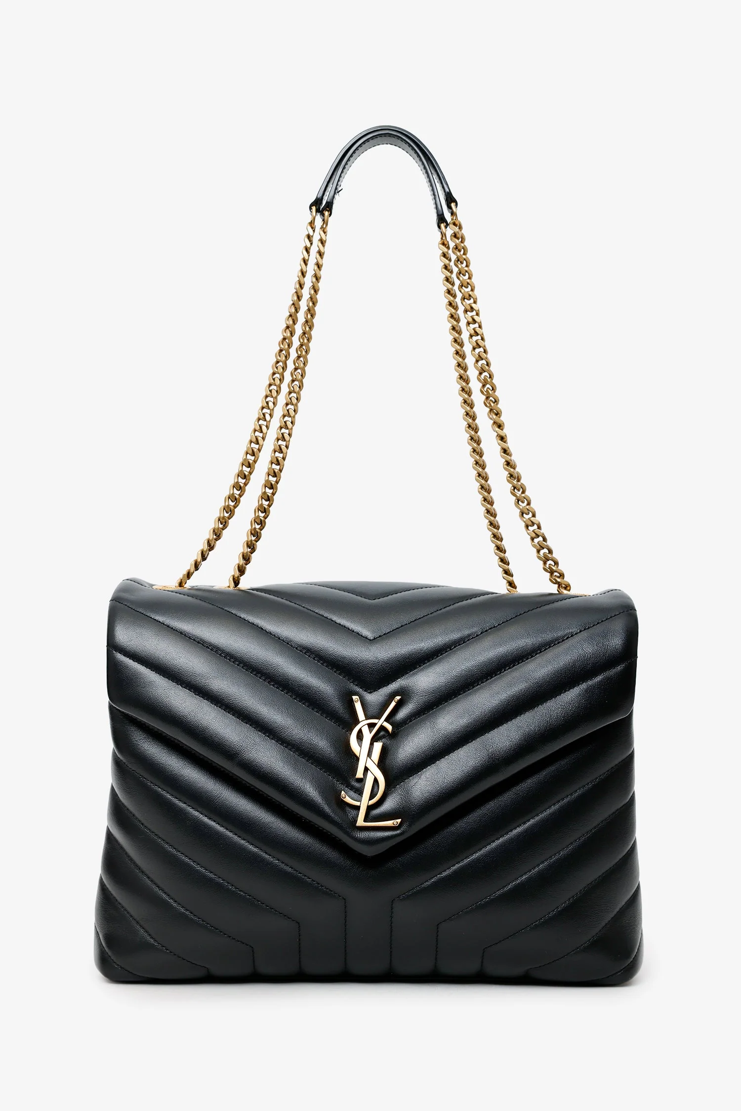 Saint Laurent Black Chevron Leather Medium Loulou Bag - Image 6