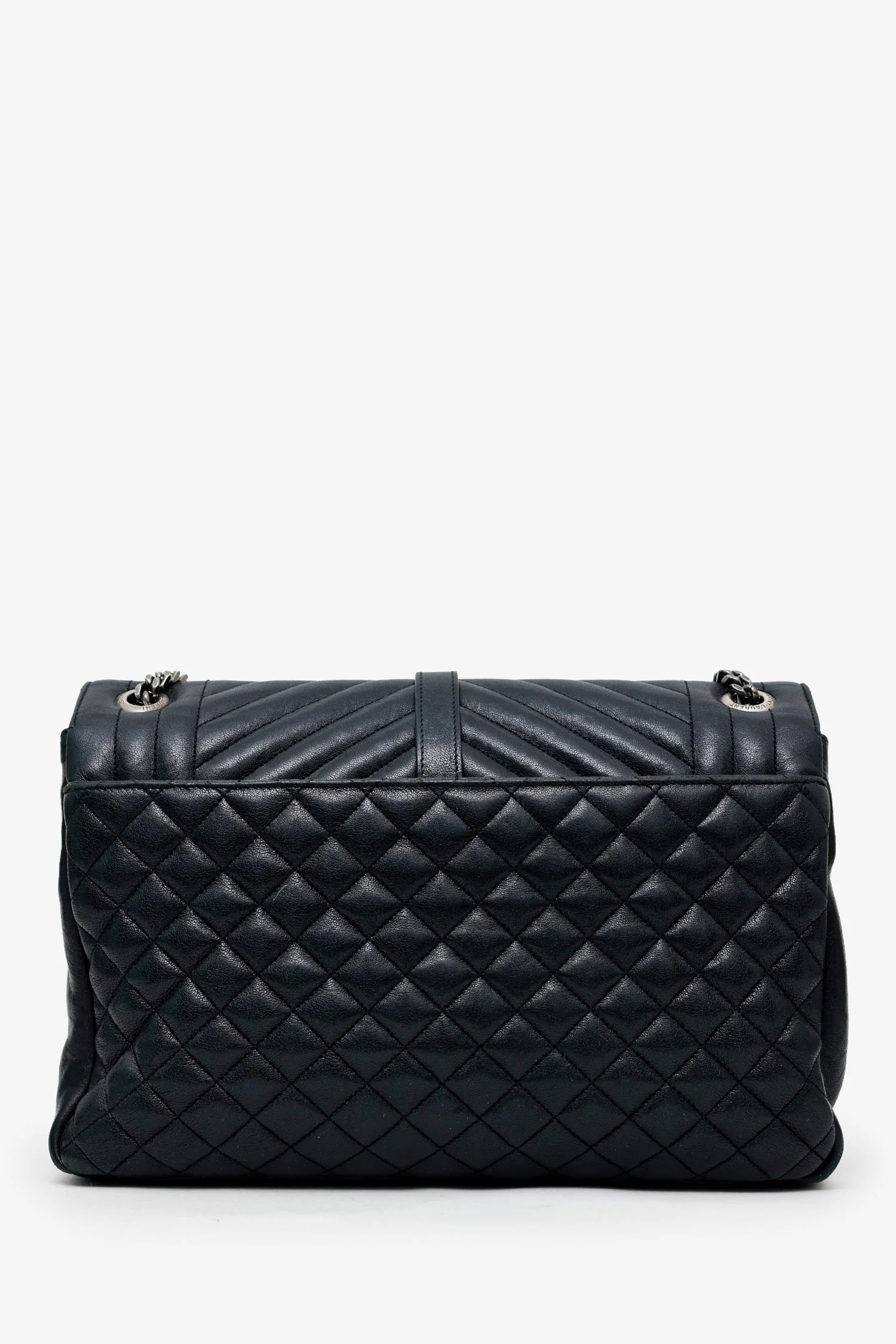 Saint Laurent Black Chevron Tri-Quilted Leather Monogram Large College Bag - Image 2