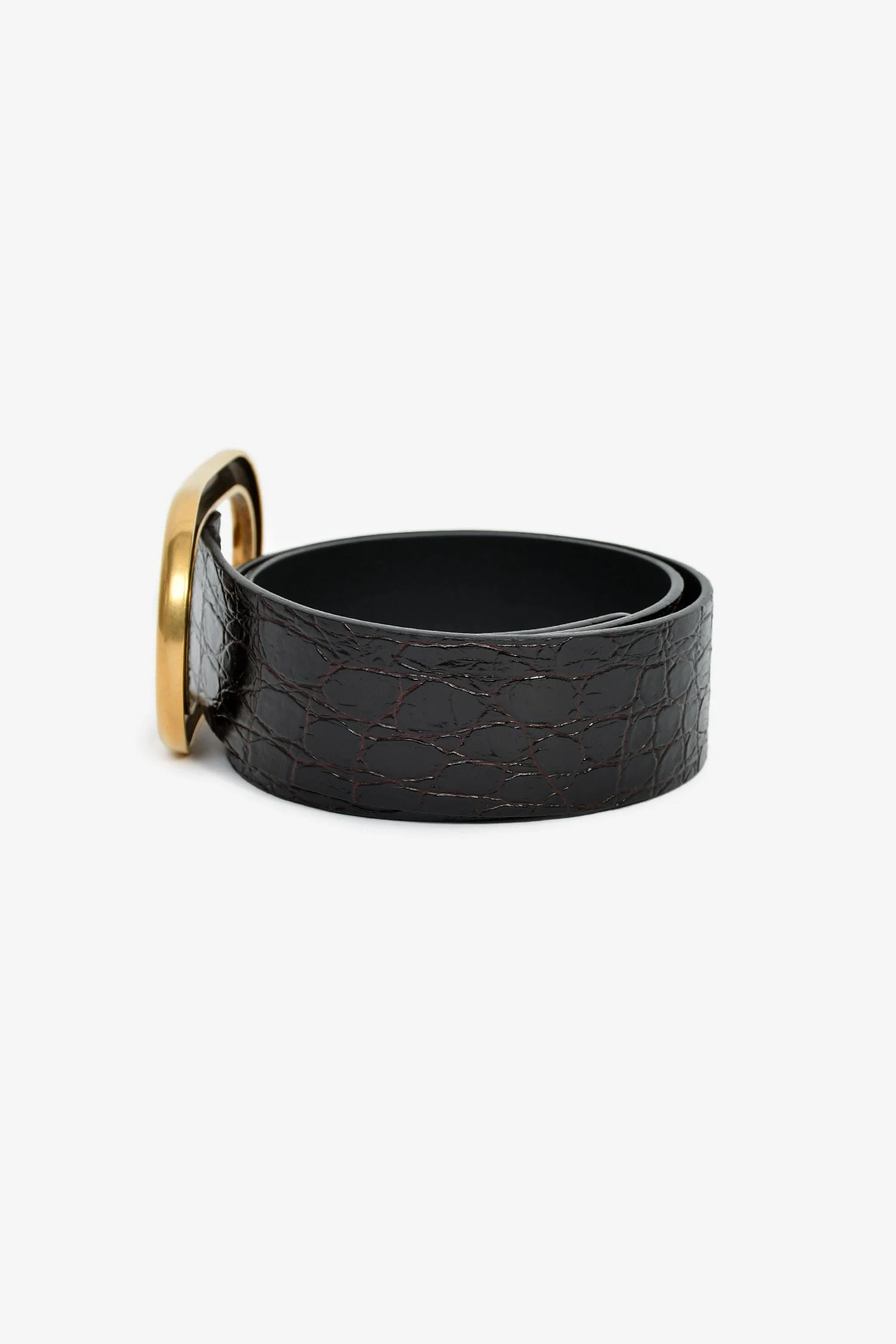 Saint Laurent Black Croc Embossed Leather Gold Buckle Wide Belt Size 85 - Image 4