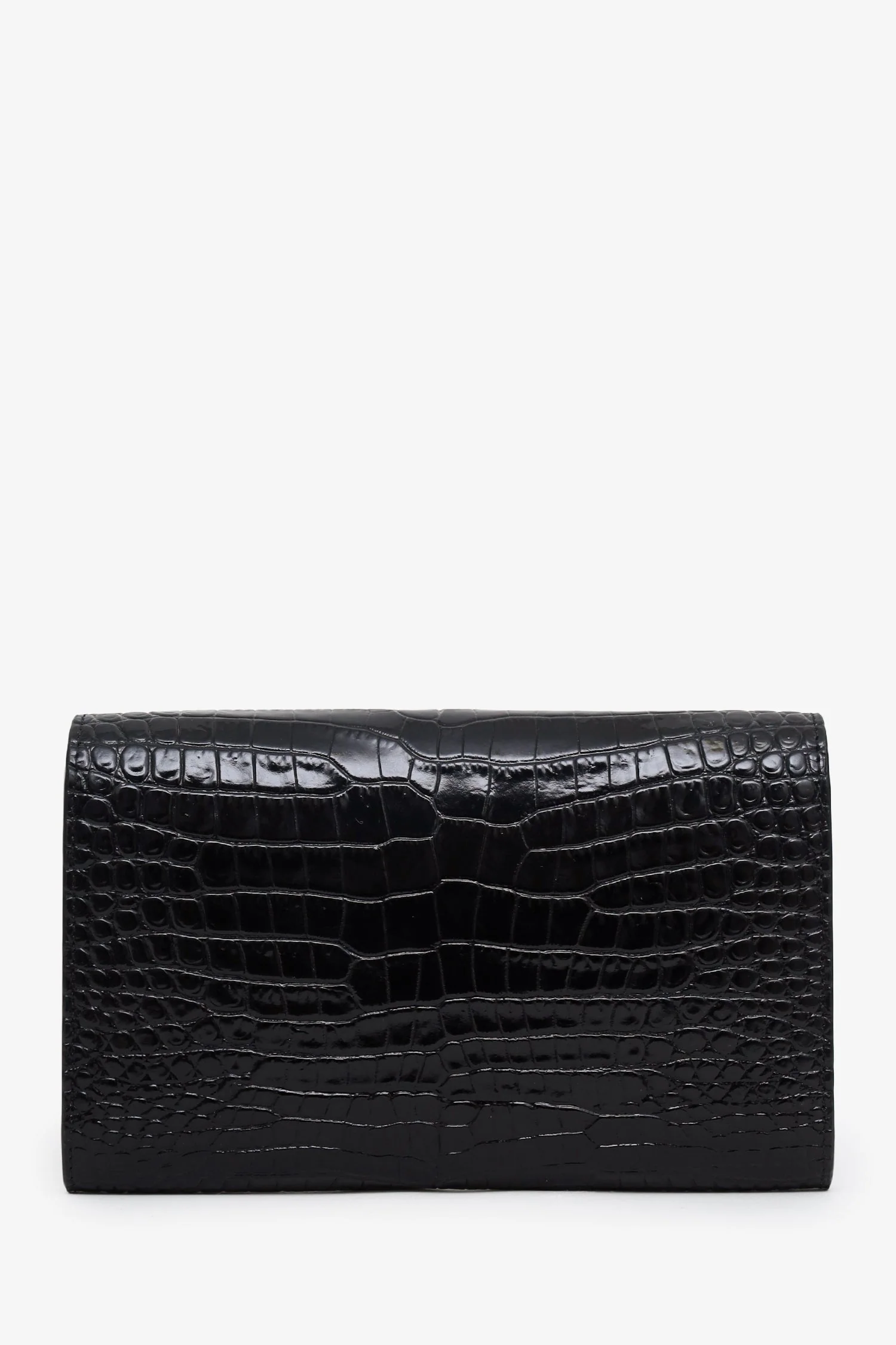 Saint Laurent Black Croc Embossed Leather Uptown Chain Wallet With Insert - Image 2