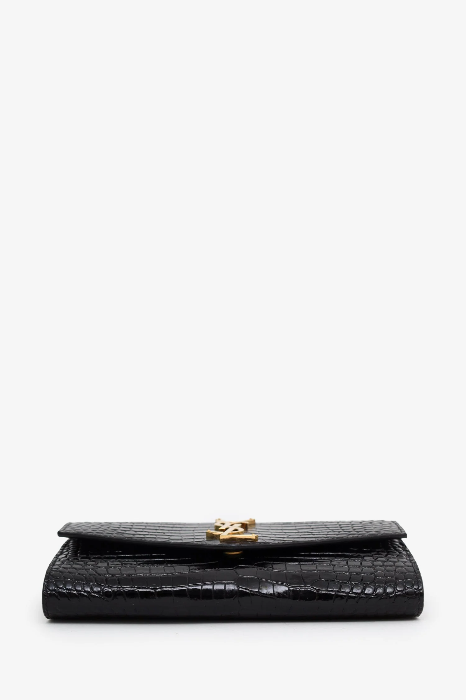 Saint Laurent Black Croc Embossed Leather Uptown Chain Wallet With Insert - Image 5