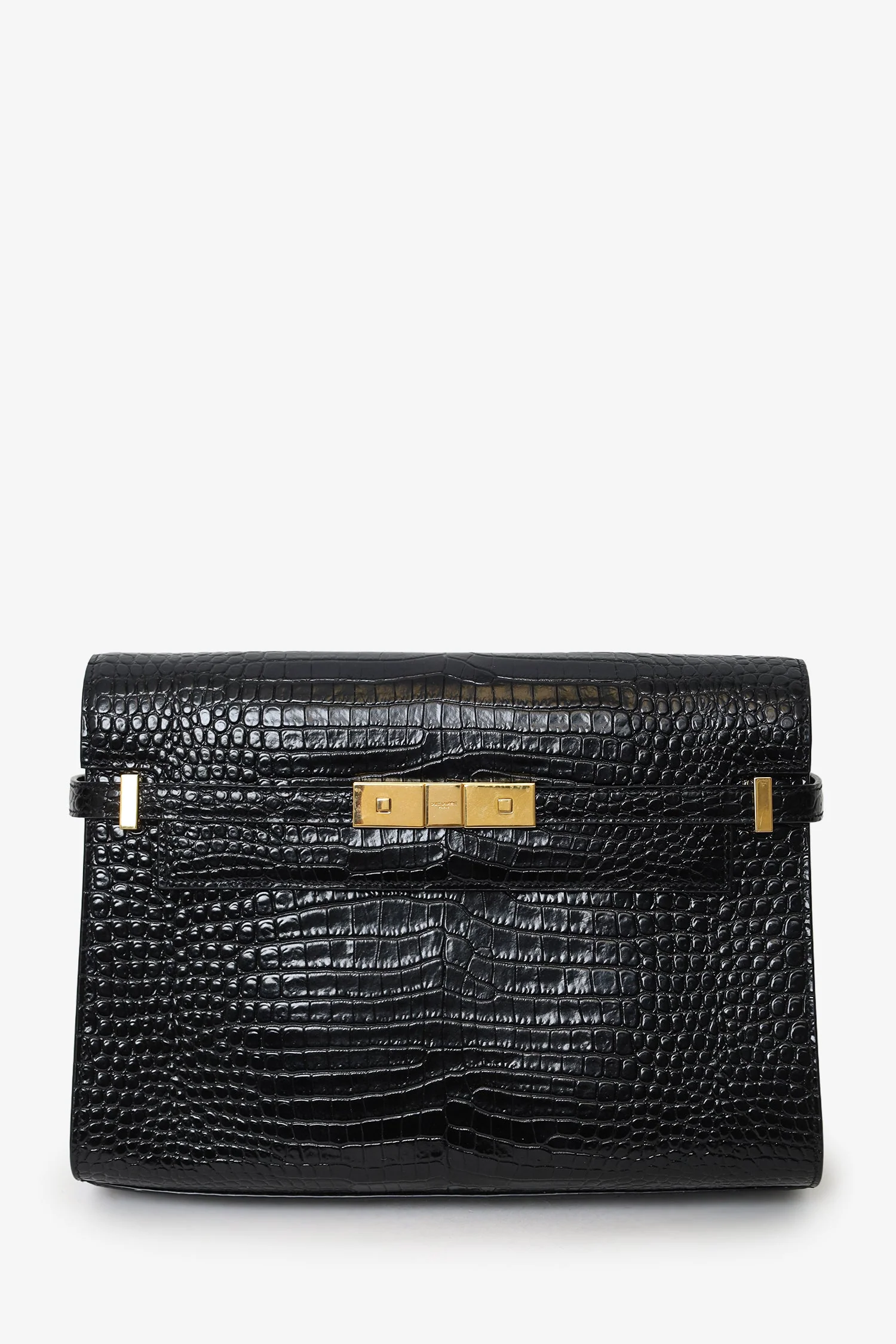 Saint Laurent Black Croc Embossed Manhattan Shoulder Bag