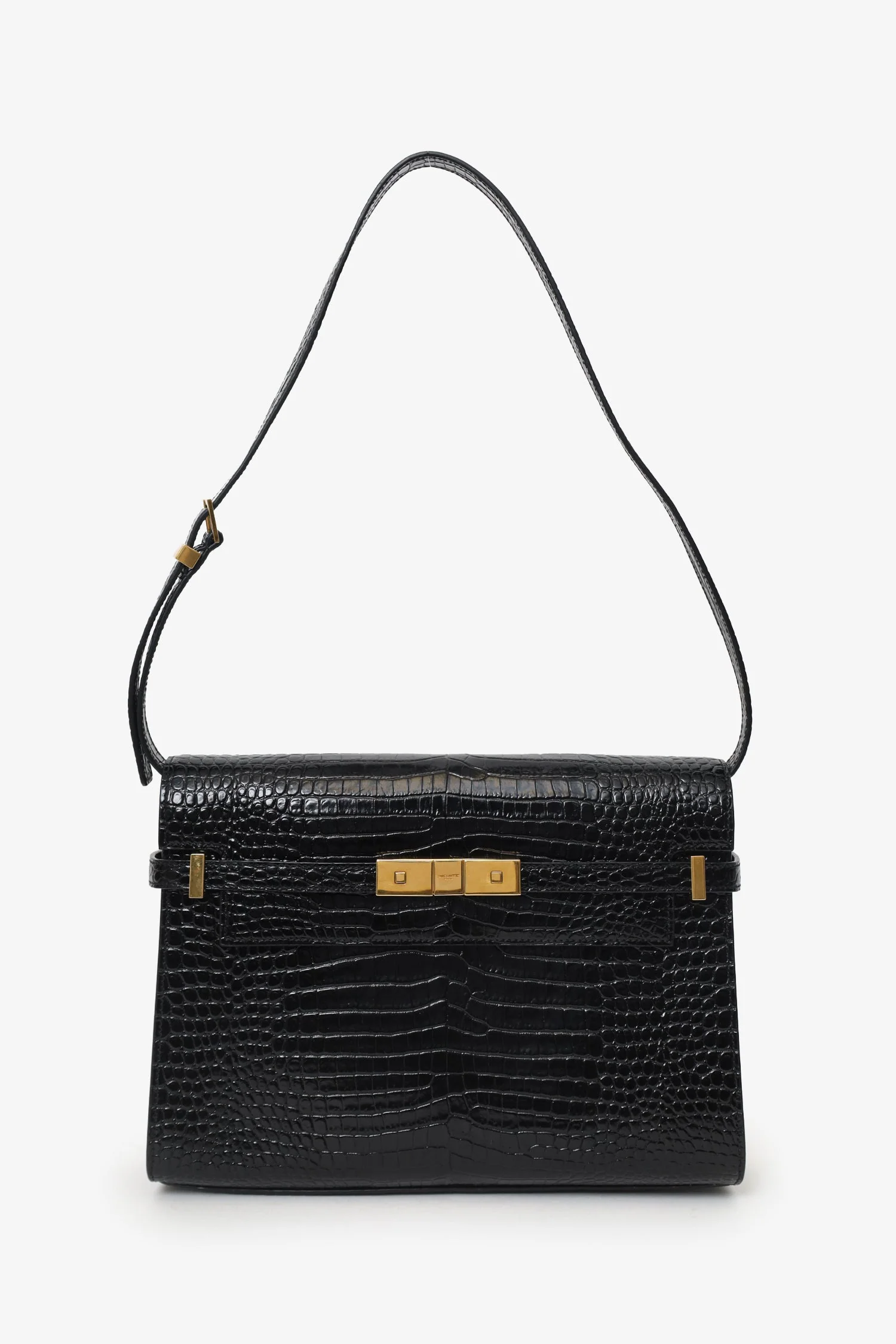 Saint Laurent Black Croc Embossed Manhattan Shoulder Bag - Image 6