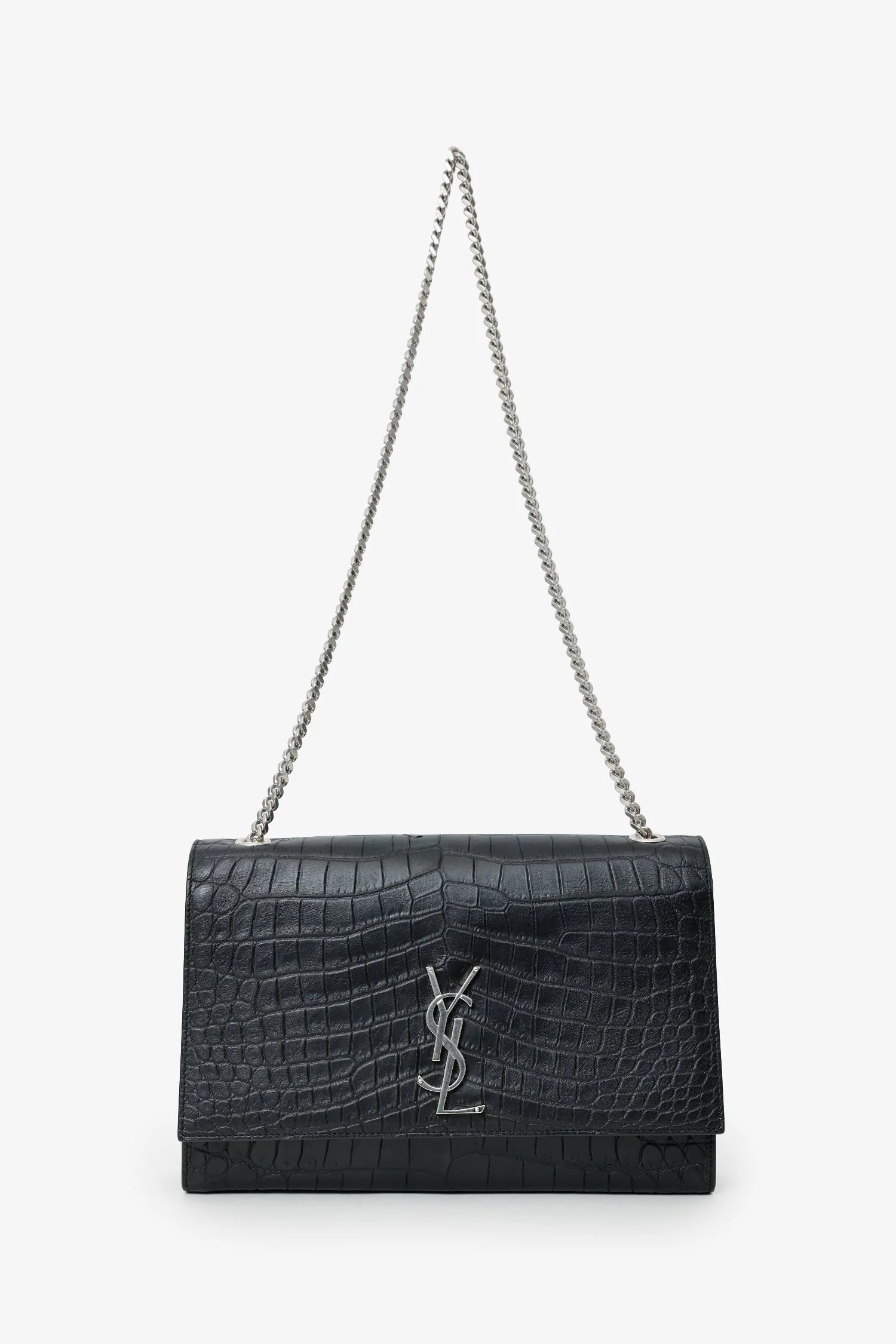 Saint Laurent Black Embossed Leather Large Kate Flap Bag - Image 6