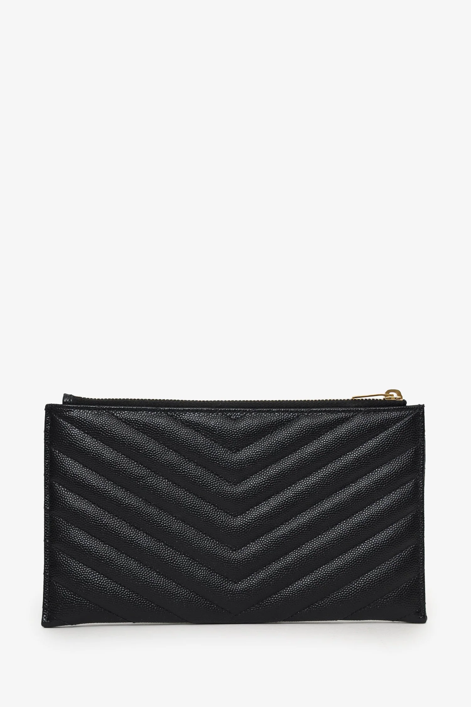 Saint Laurent Black Grained Leather Matelasse YSL Monogram Small Zip Top Bill Pouch - Image 2
