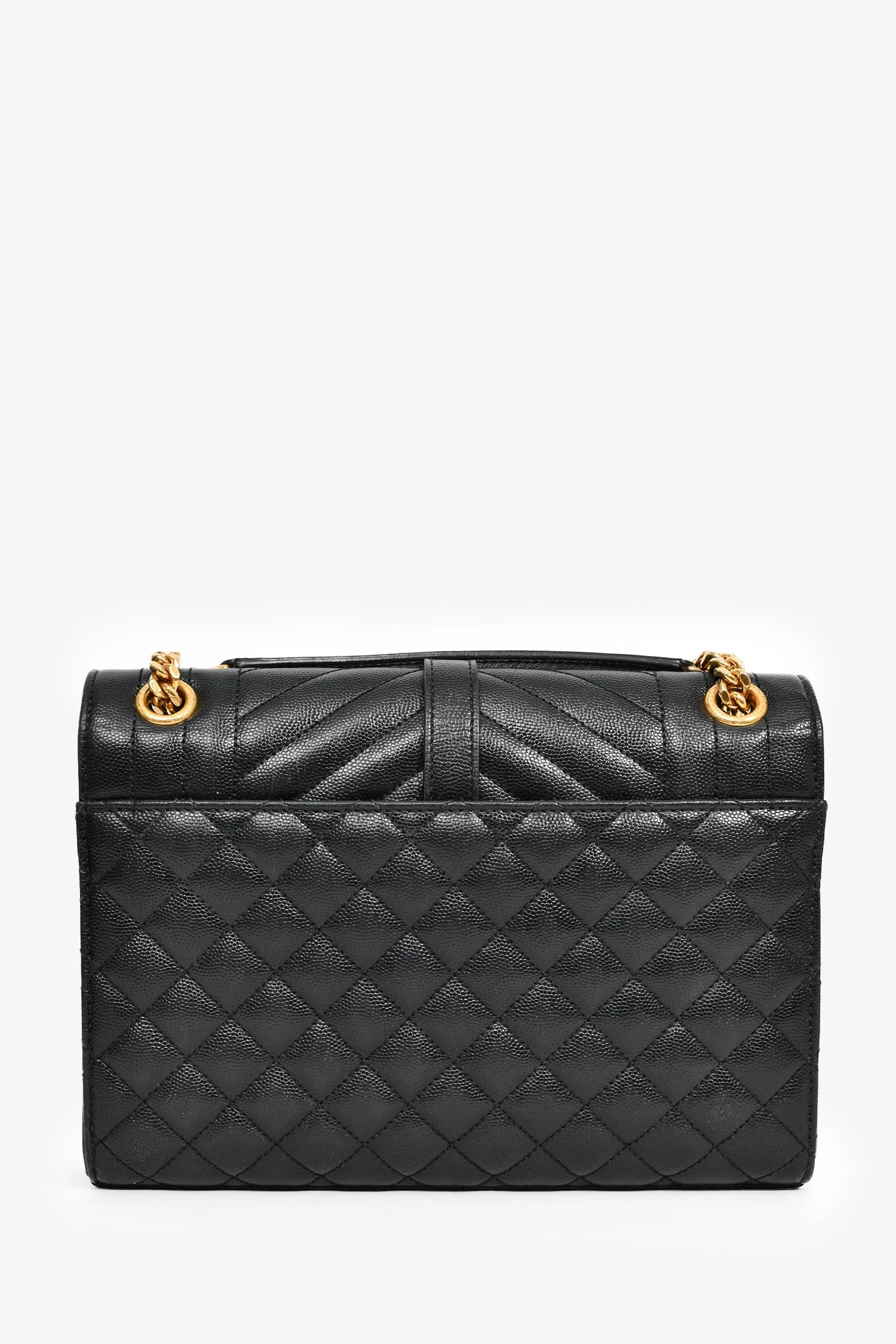 Saint Laurent Black Grained Leather Tri-Quilted Envelope Chain Medium Shoulder Bag - Image 2