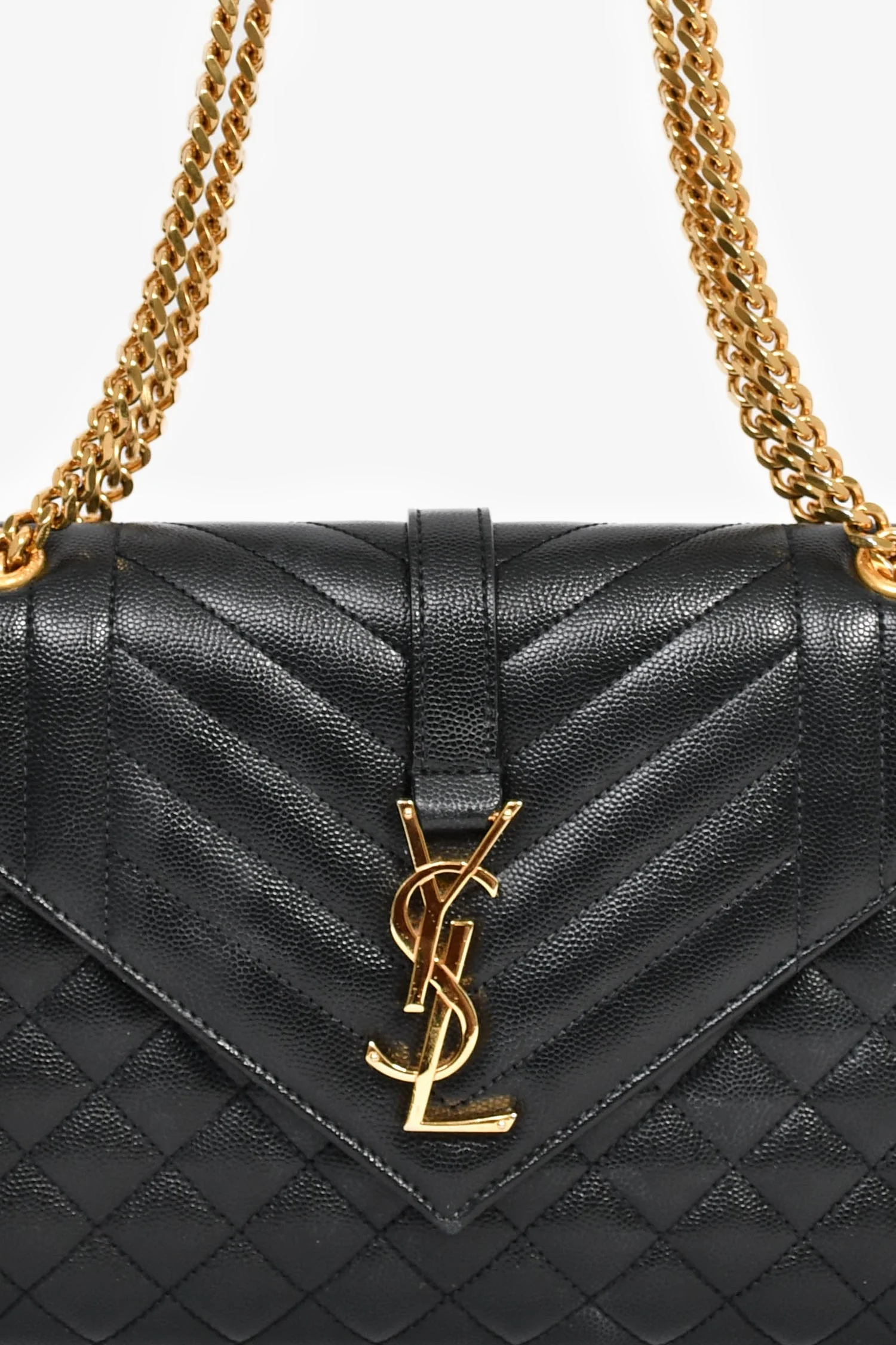 Saint Laurent Black Grained Leather Tri-Quilted Envelope Chain Medium Shoulder Bag - Image 6
