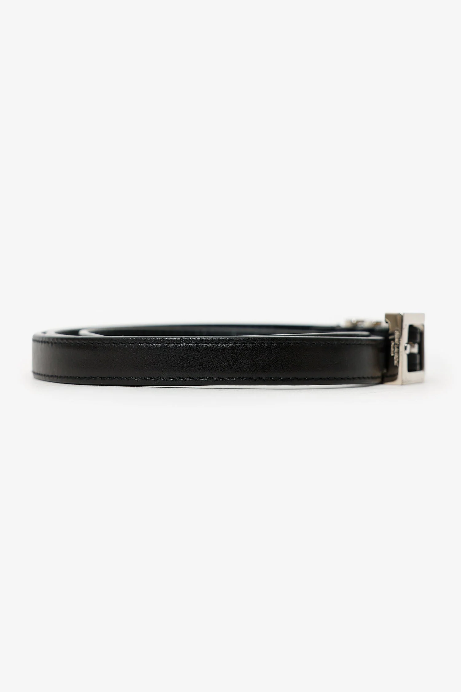 Saint Laurent Black Leather 3 Passant Thin Belt - Image 2