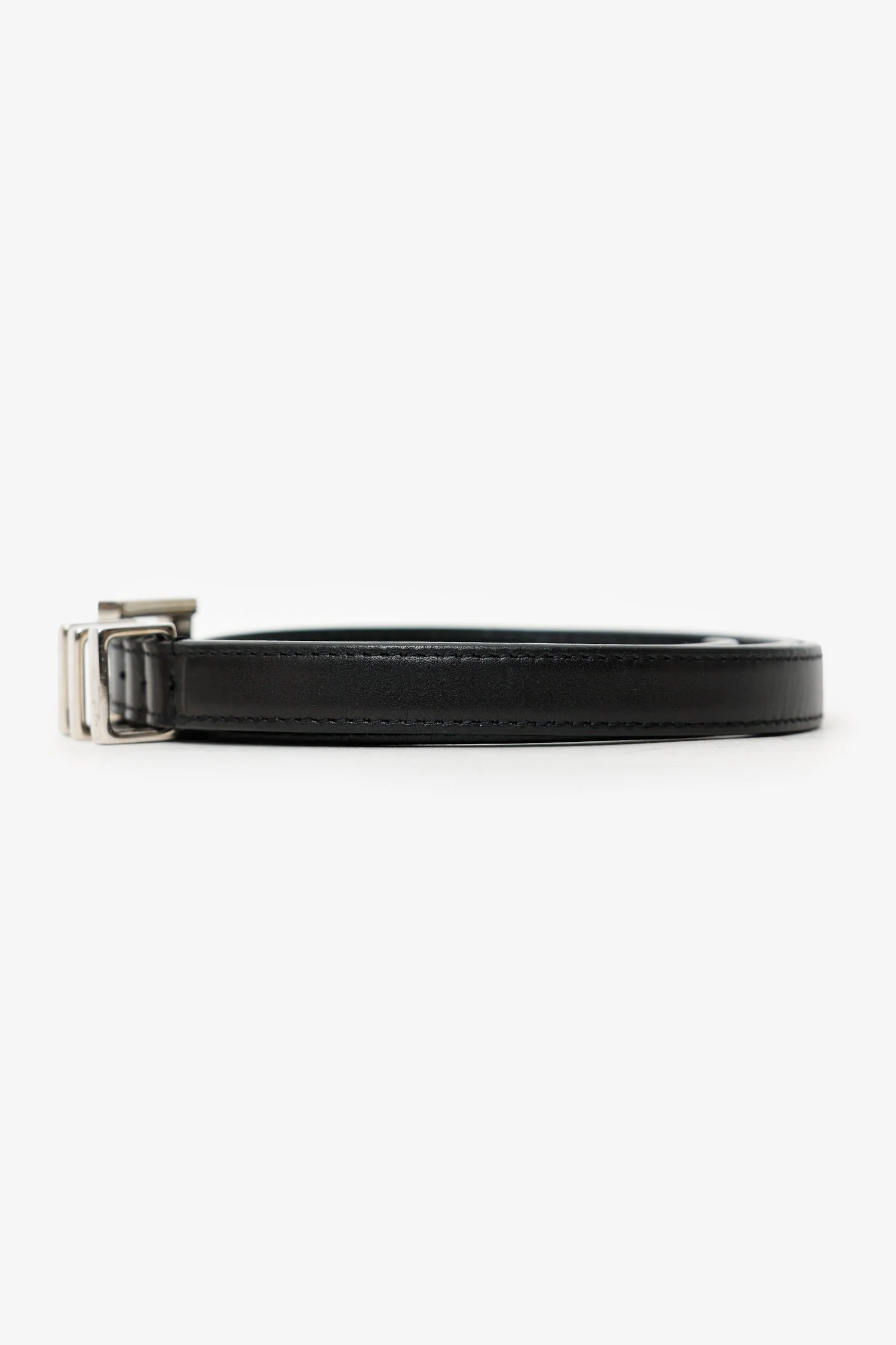 Saint Laurent Black Leather 3 Passant Thin Belt - Image 4