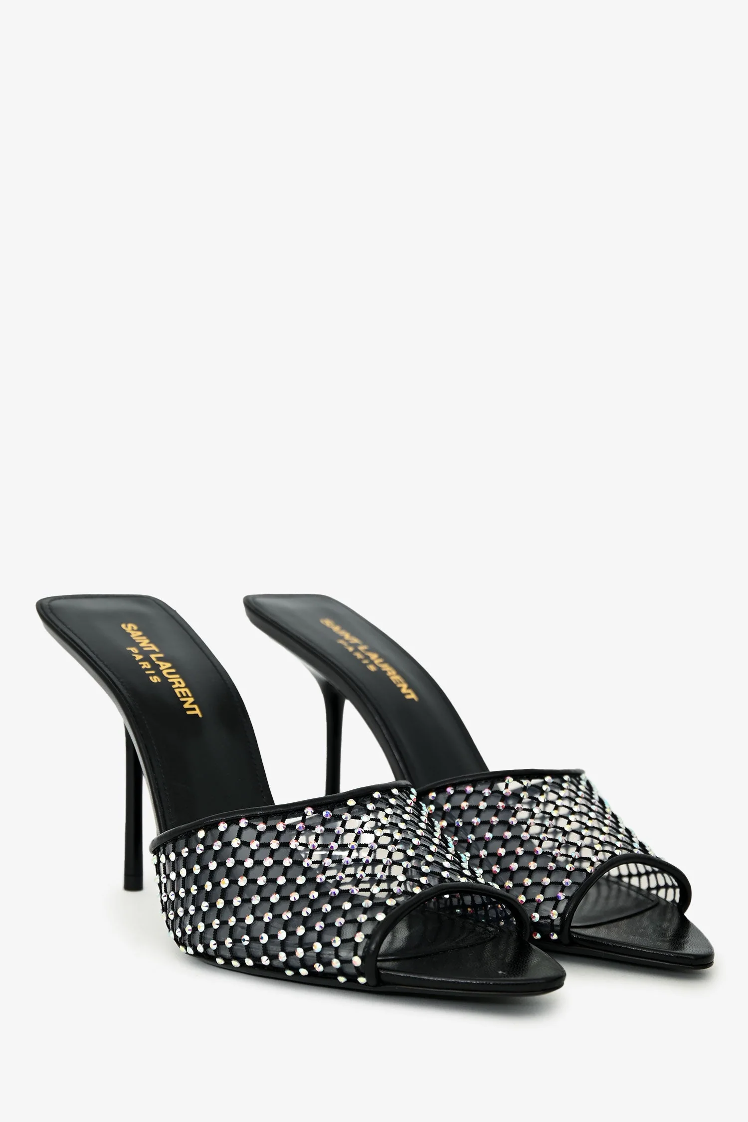 Saint Laurent Black Leather Crystal Embellished Mesh Mules Size 38.5 - Image 2