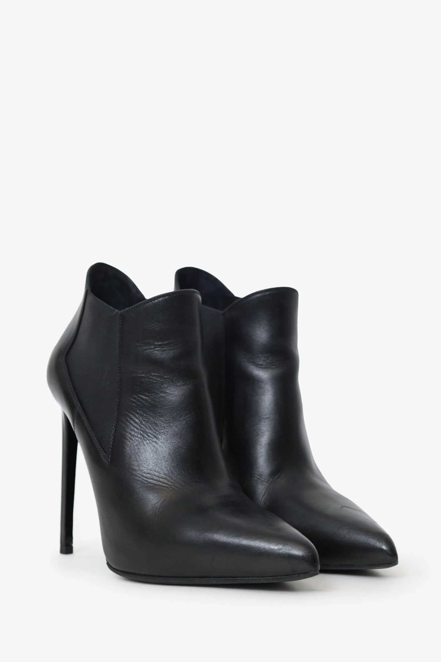Saint Laurent Black Leather Heeled Booties Size 40 - Image 2