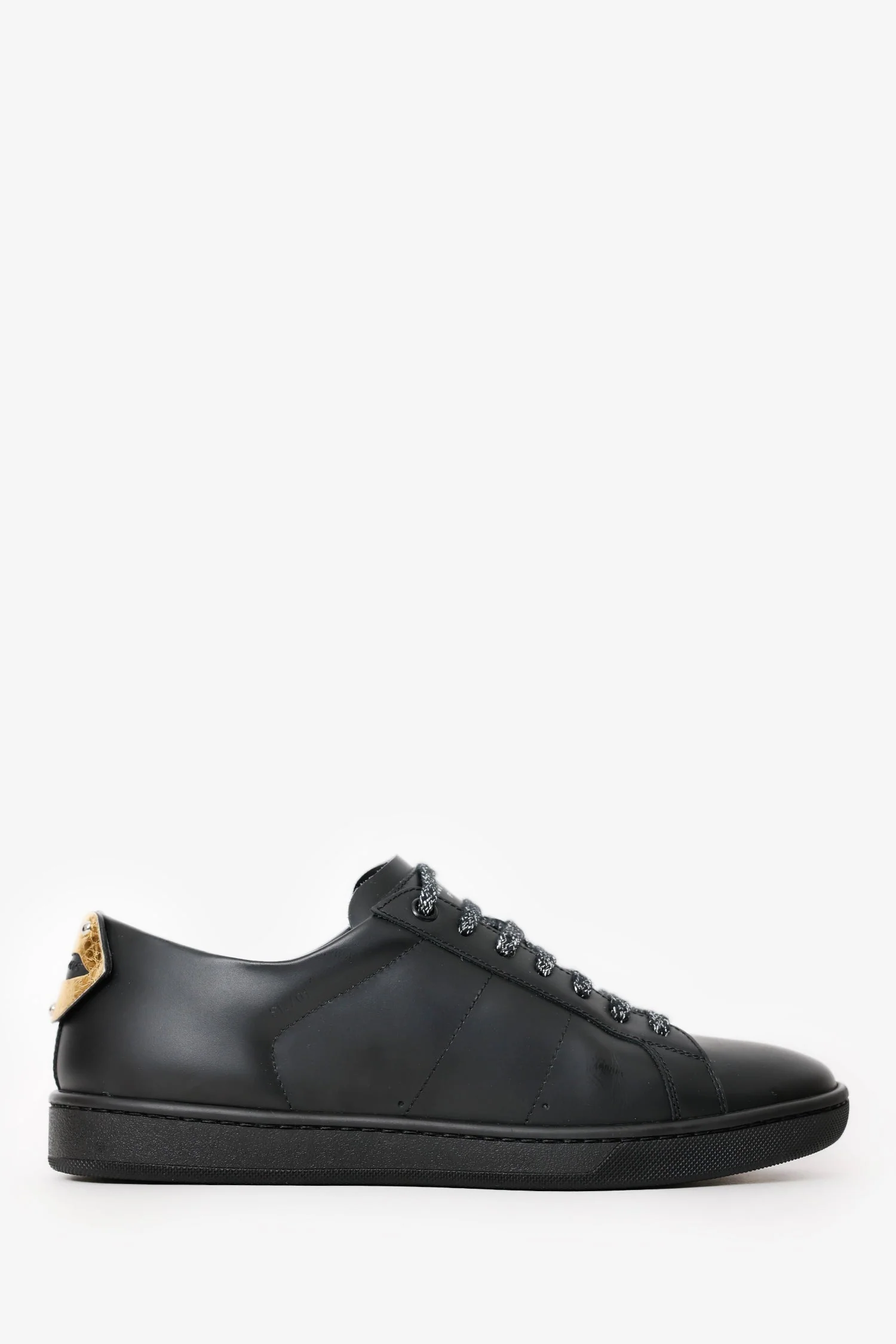 Saint Laurent Black Leather Lip Detail Sneakers Size 38