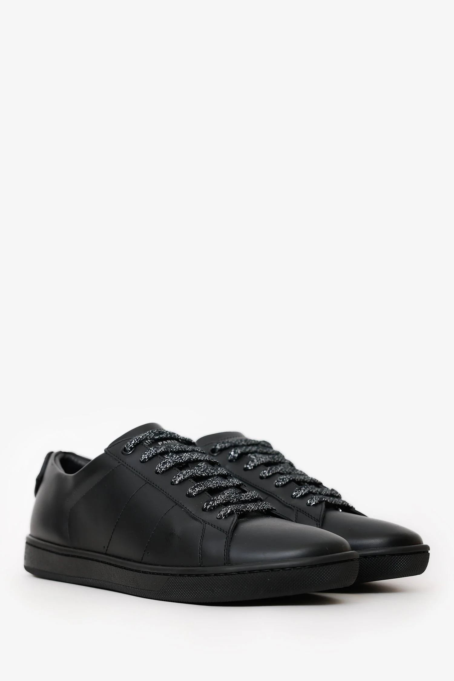 Saint Laurent Black Leather Lip Detail Sneakers Size 38 - Image 2