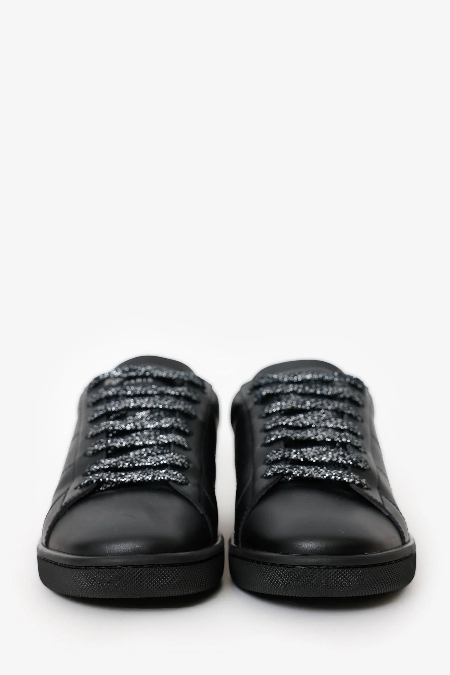 Saint Laurent Black Leather Lip Detail Sneakers Size 38 - Image 3