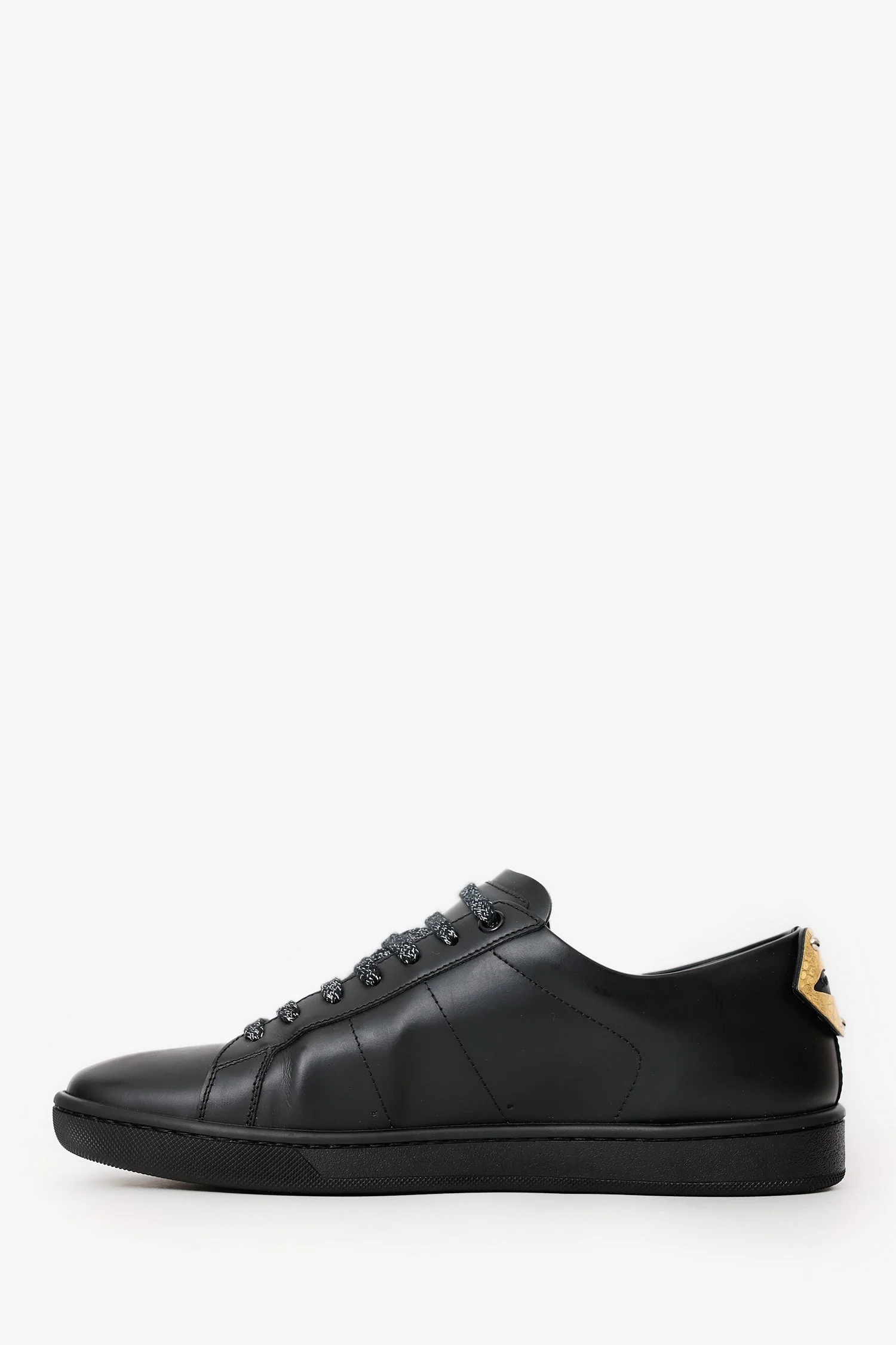 Saint Laurent Black Leather Lip Detail Sneakers Size 38 - Image 4