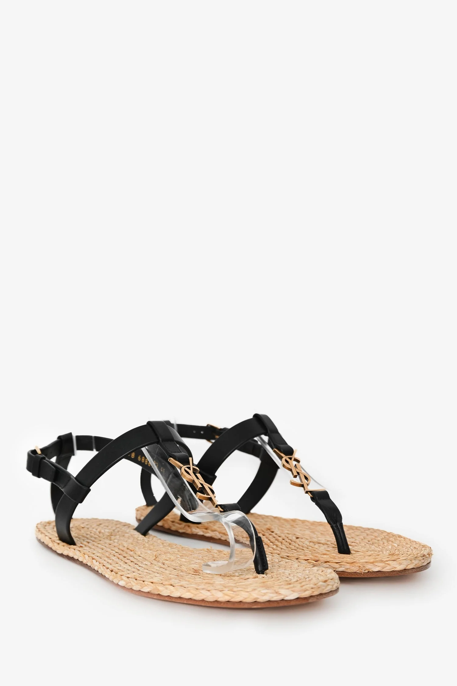 Saint Laurent Black Leather Logo Cassandra Espadrille Sandals Size 41 - Image 2