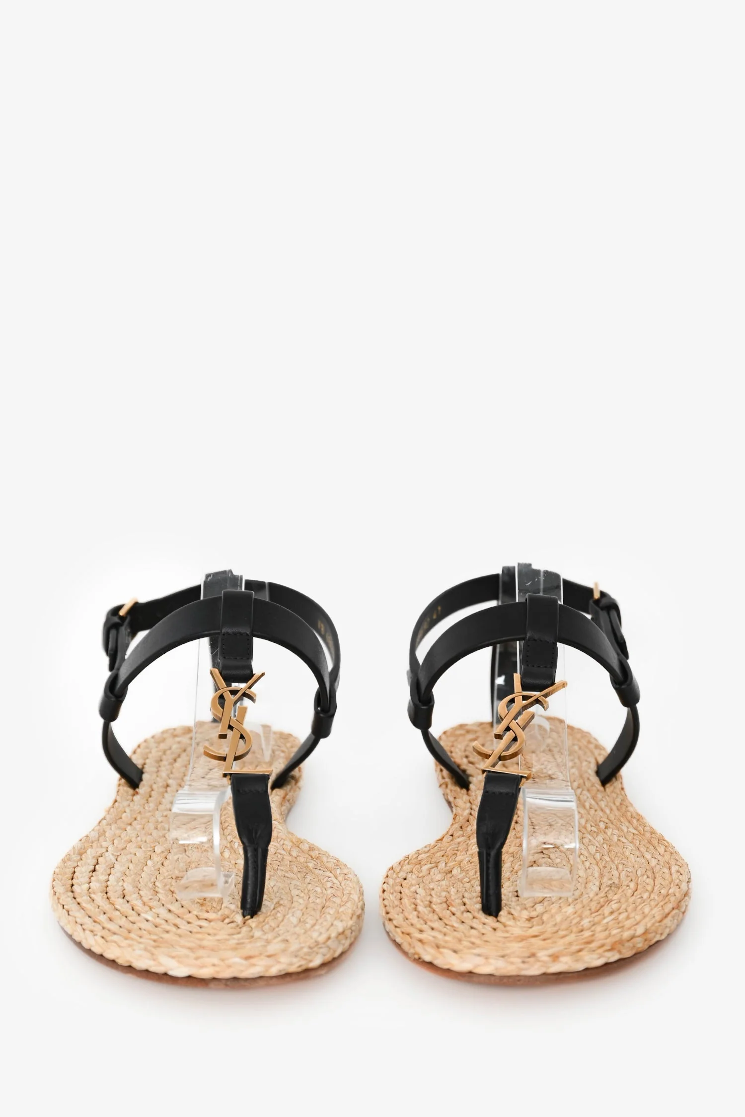 Saint Laurent Black Leather Logo Cassandra Espadrille Sandals Size 41 - Image 3