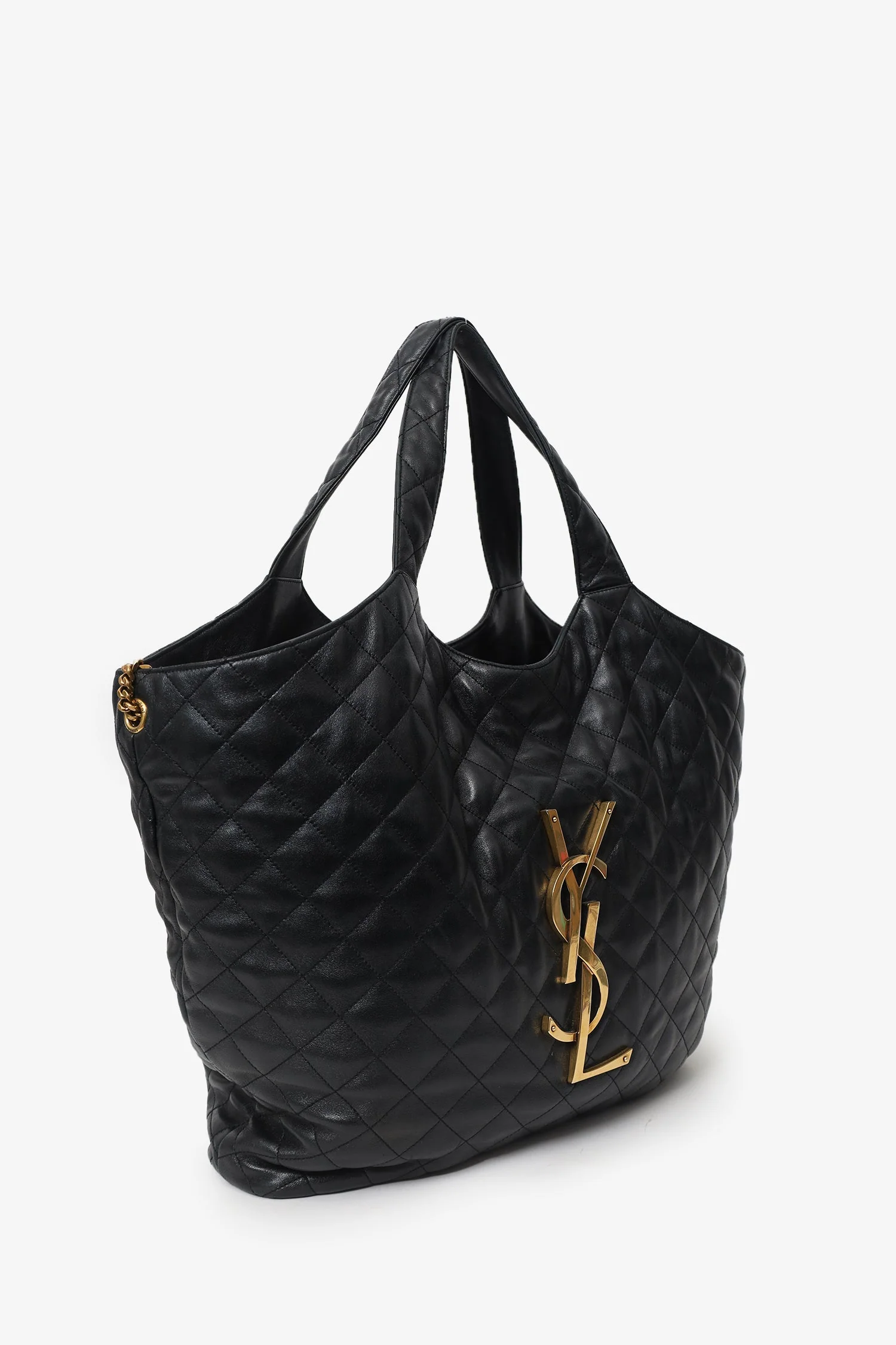 Saint Laurent Black Leather Quilted 'ICARE' Oversized Bag with Pouch - Image 2