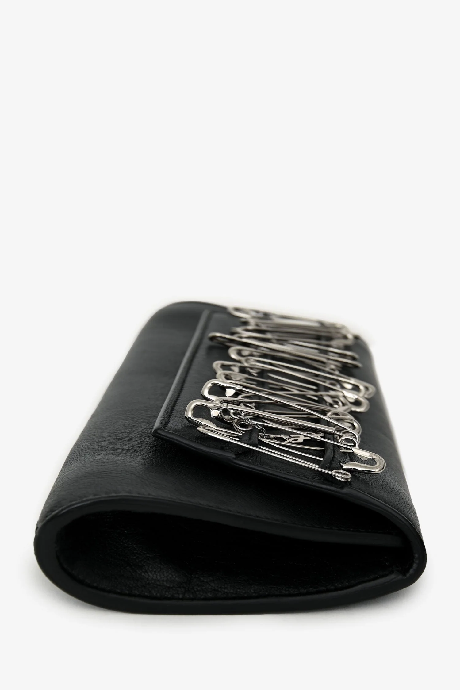 Saint Laurent Black Leather Silver Tone Safety Pin Clutch - Image 3