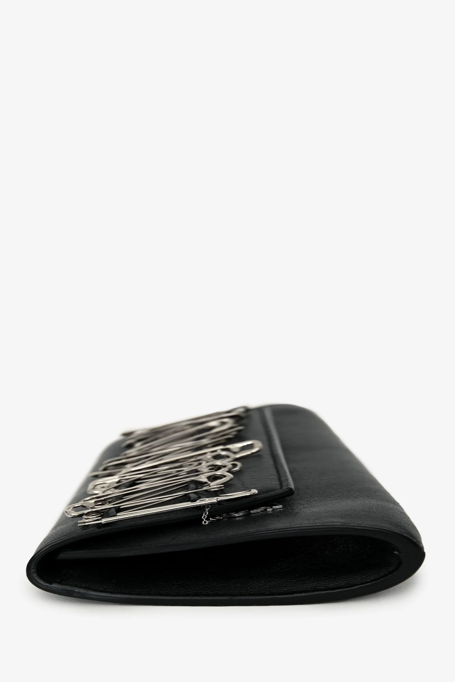 Saint Laurent Black Leather Silver Tone Safety Pin Clutch - Image 4