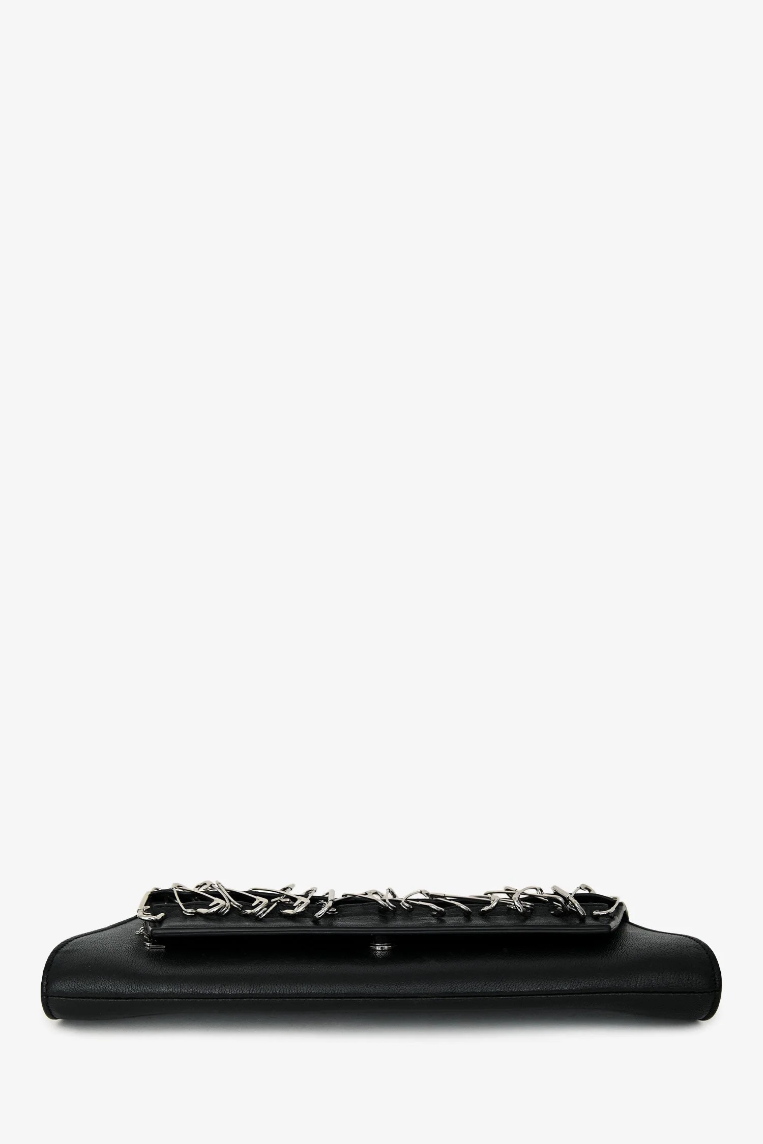 Saint Laurent Black Leather Silver Tone Safety Pin Clutch - Image 5