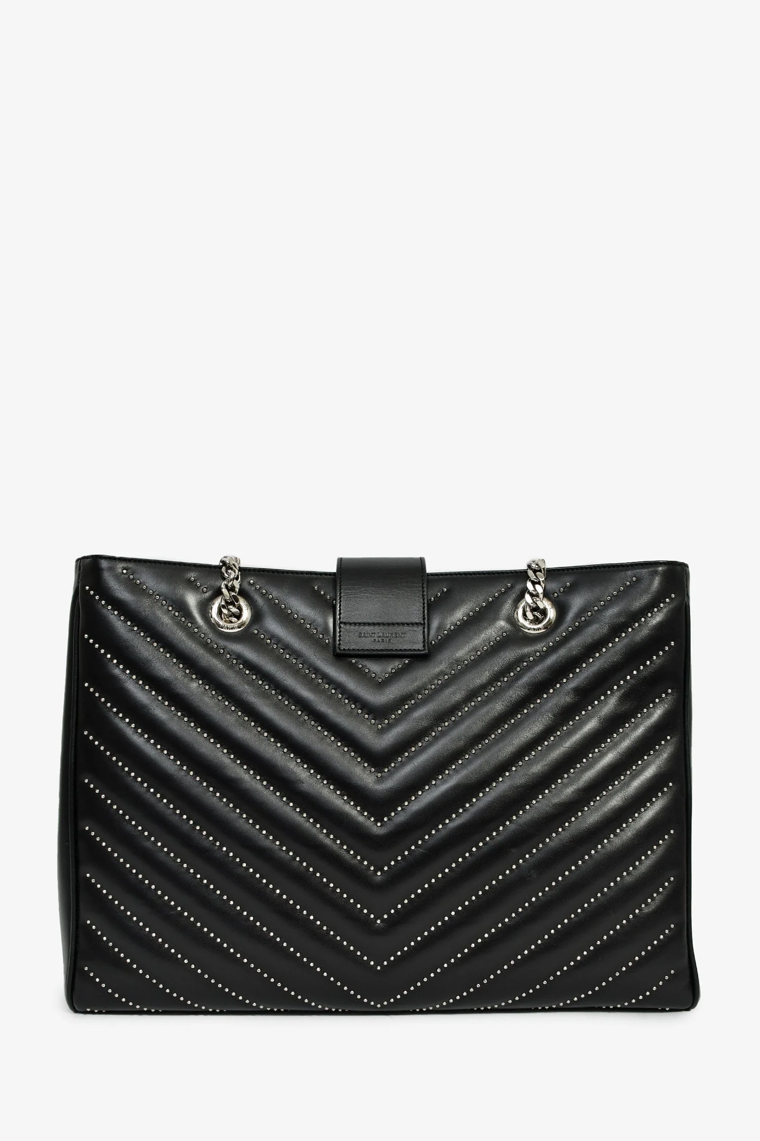 Saint Laurent Black Leather Studded Matelasse Chevron Leather Large Shopping Tote Bag - Image 2