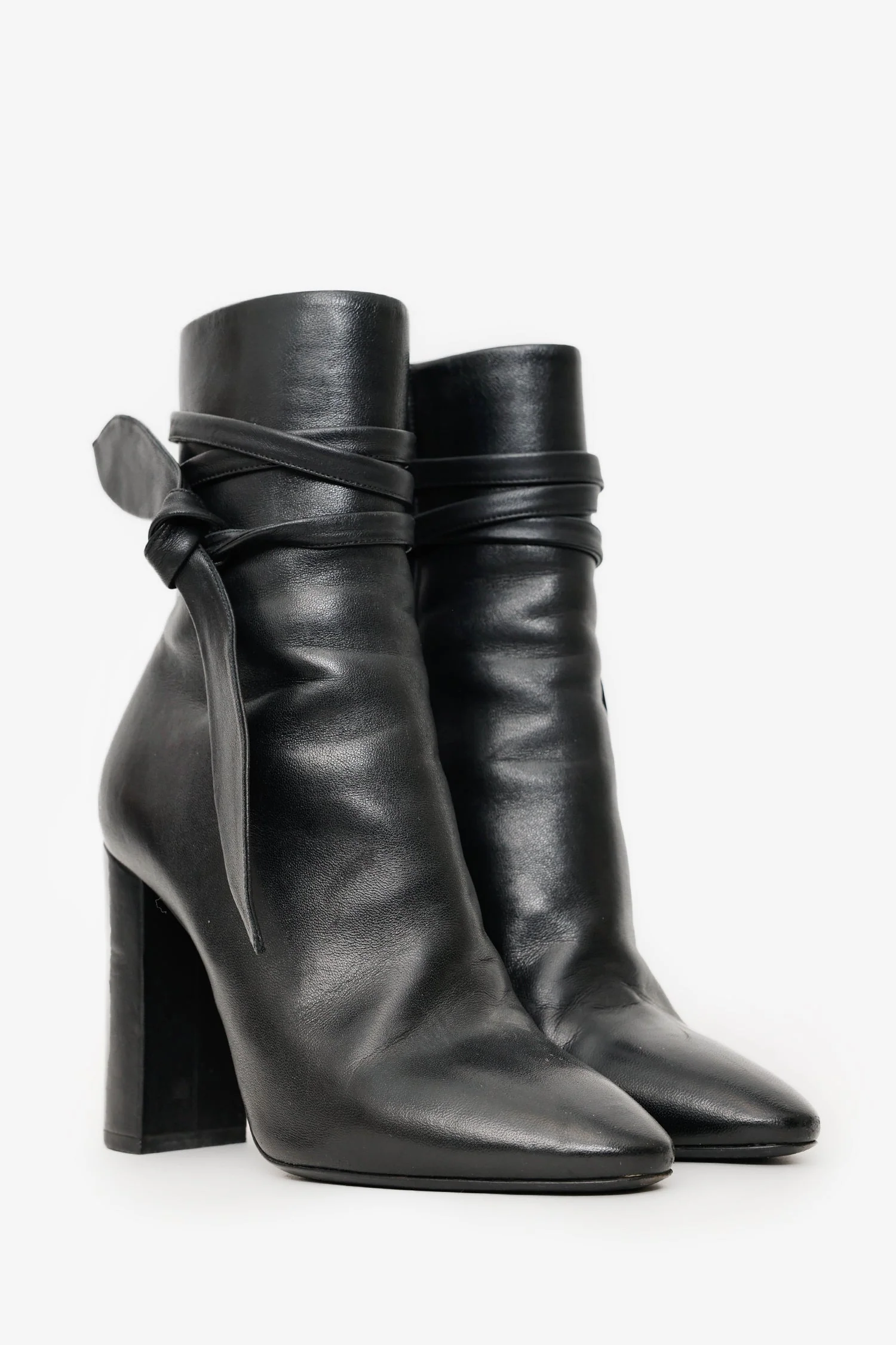 Saint Laurent Black Leather Wrap Around Bow Boots Size 38 - Image 2