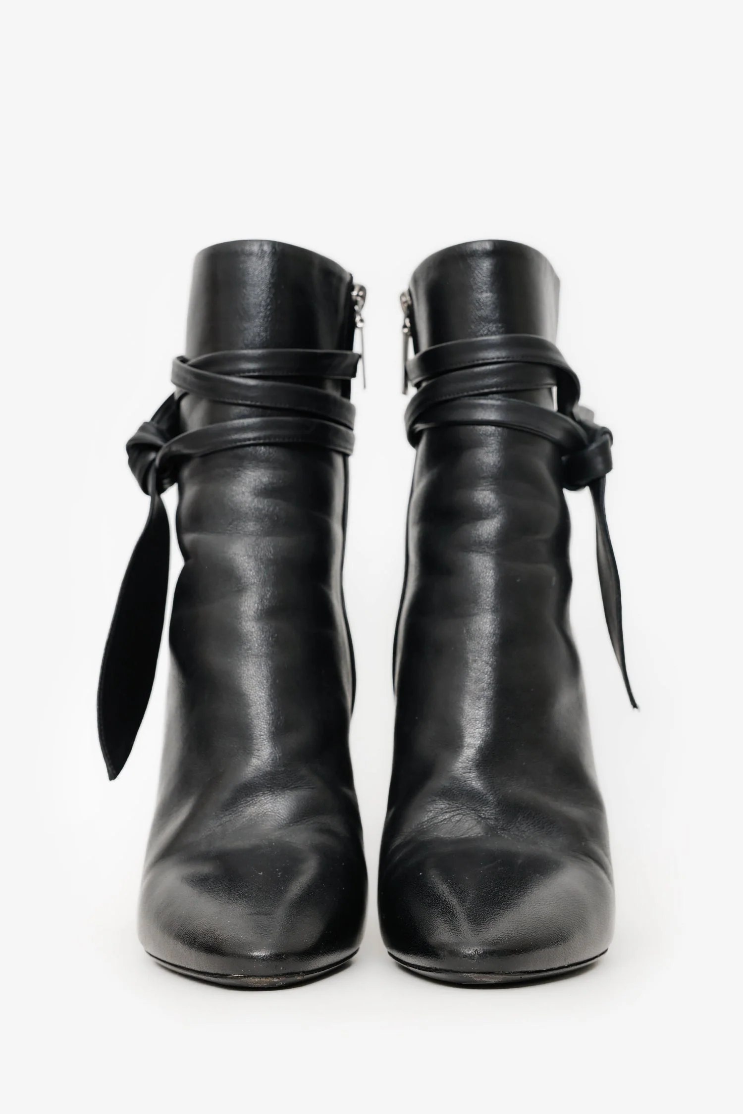 Saint Laurent Black Leather Wrap Around Bow Boots Size 38 - Image 3