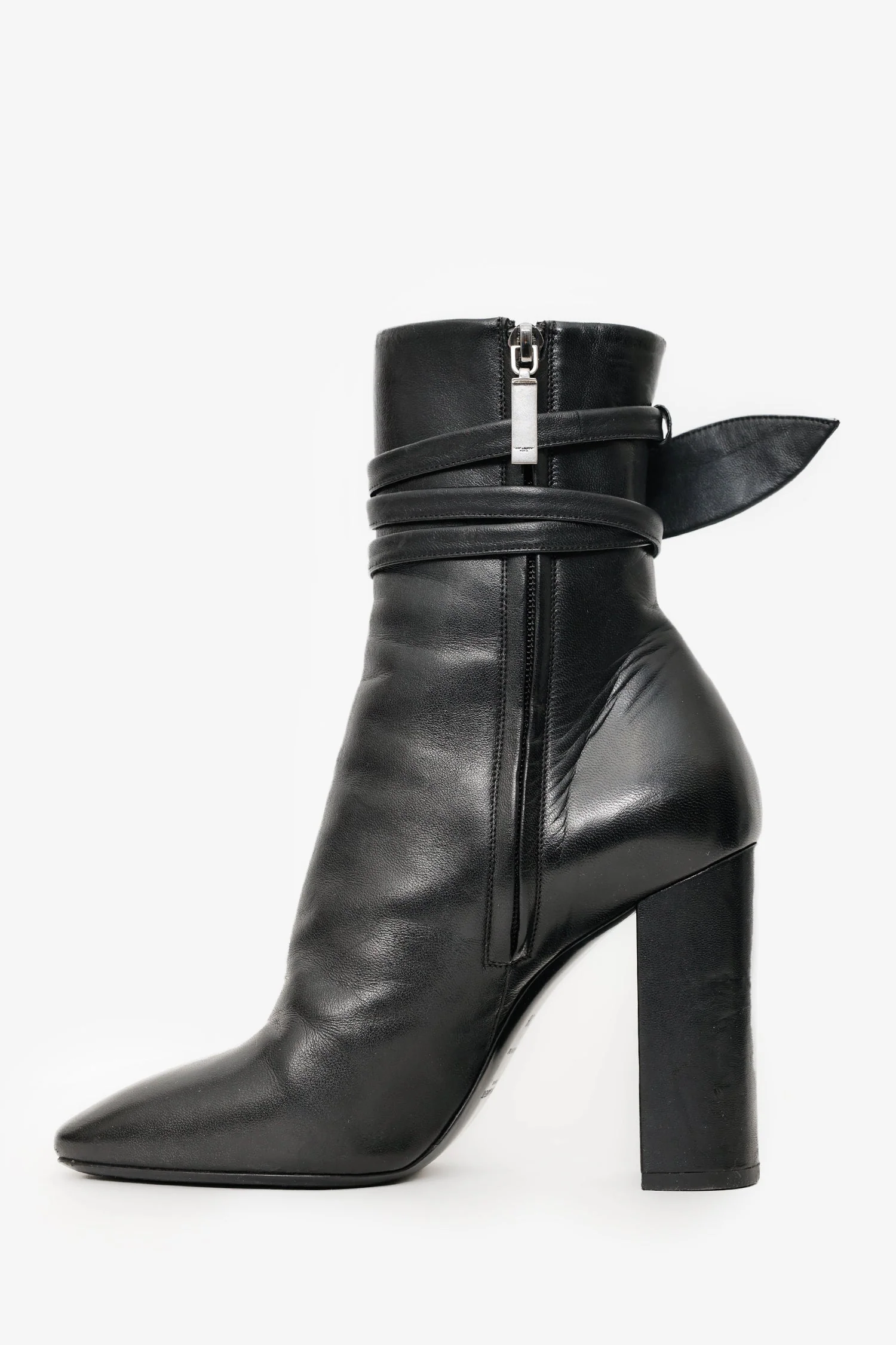 Saint Laurent Black Leather Wrap Around Bow Boots Size 38 - Image 4