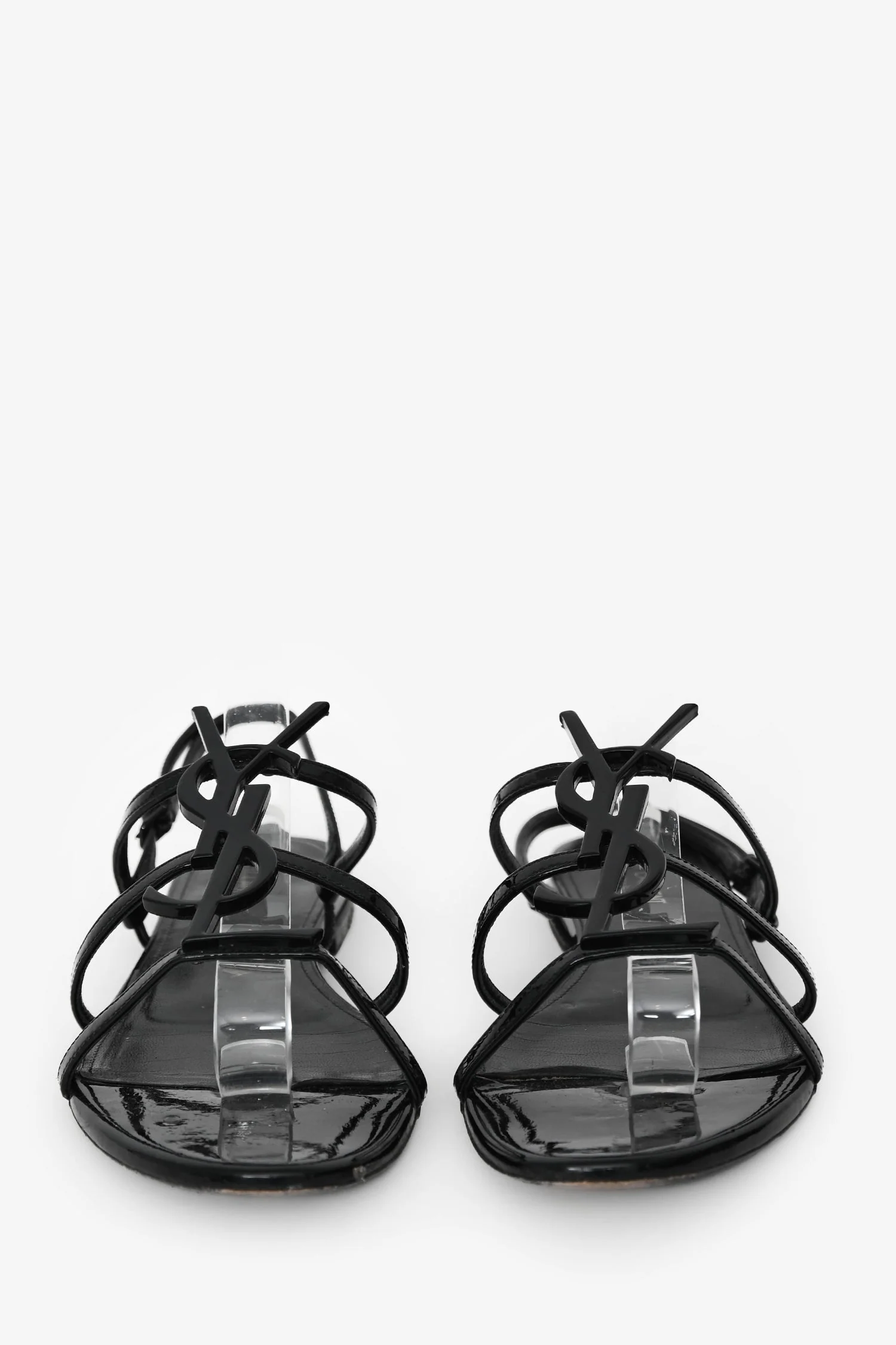 Saint Laurent Black Patent Cassandra YSL Flat Sandals Size 37.5 (As Is) - Image 3