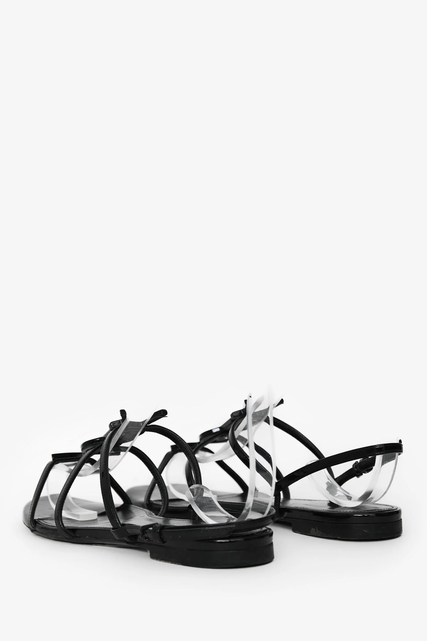 Saint Laurent Black Patent Cassandra YSL Flat Sandals Size 37.5 (As Is) - Image 4