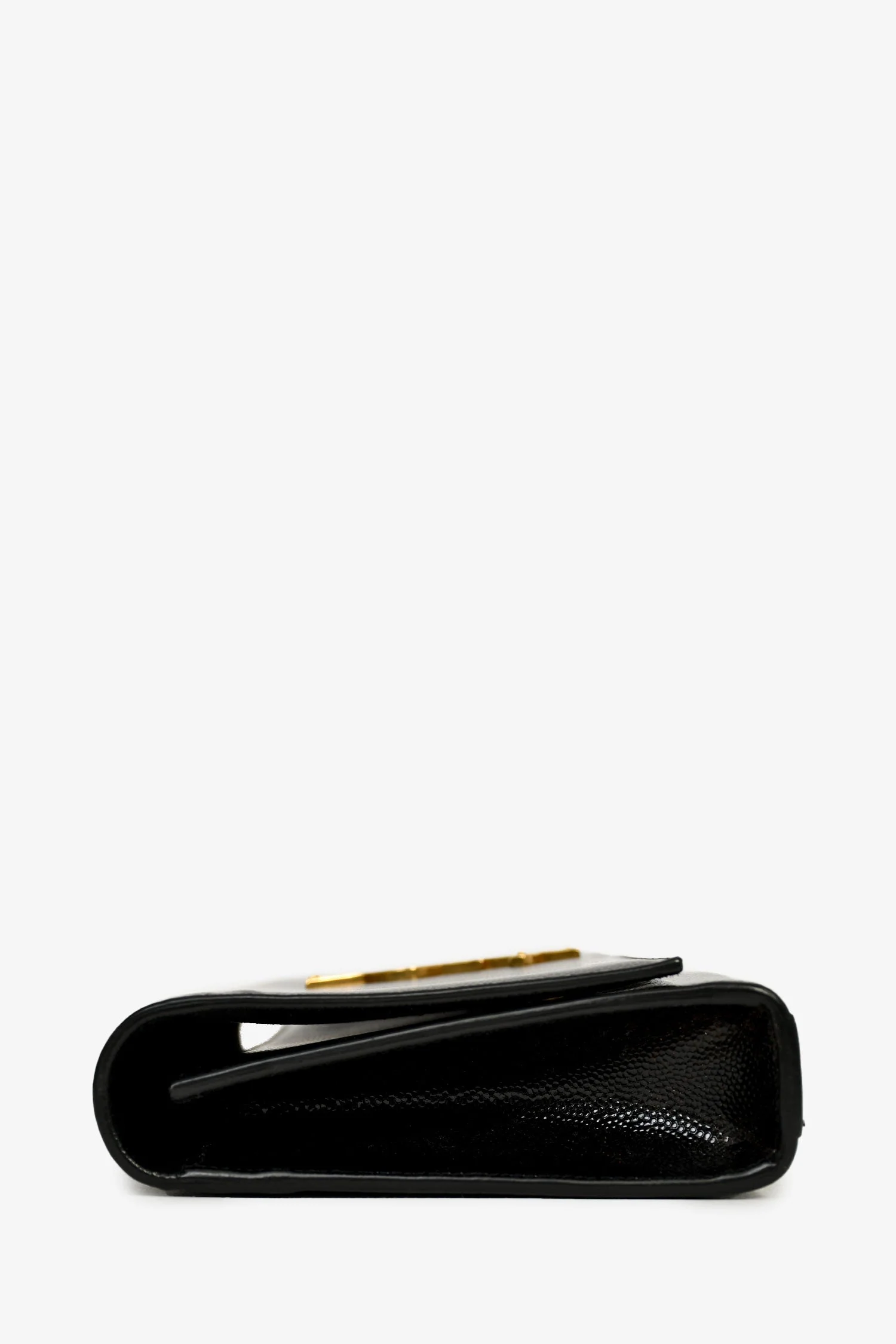 Saint Laurent Black Patent Grained Leather Cassandre Clutch - Image 4
