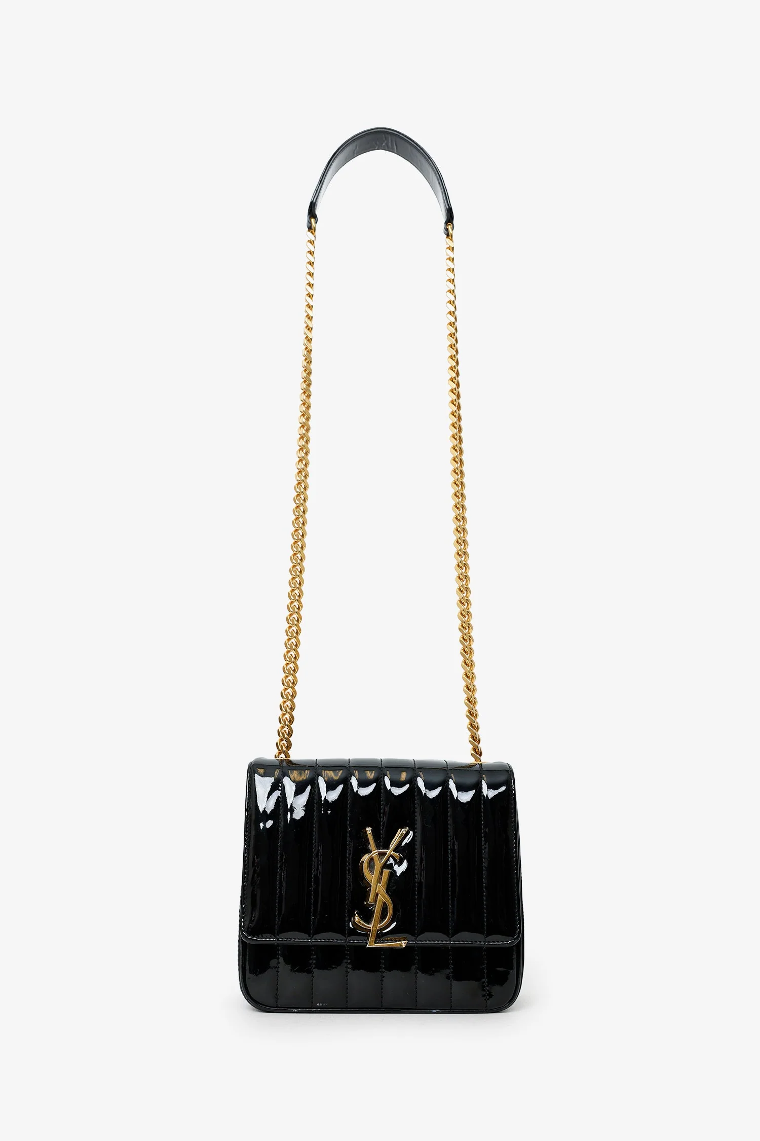 Saint Laurent Black Patent Leather Large Vicky Crossbody - Image 6