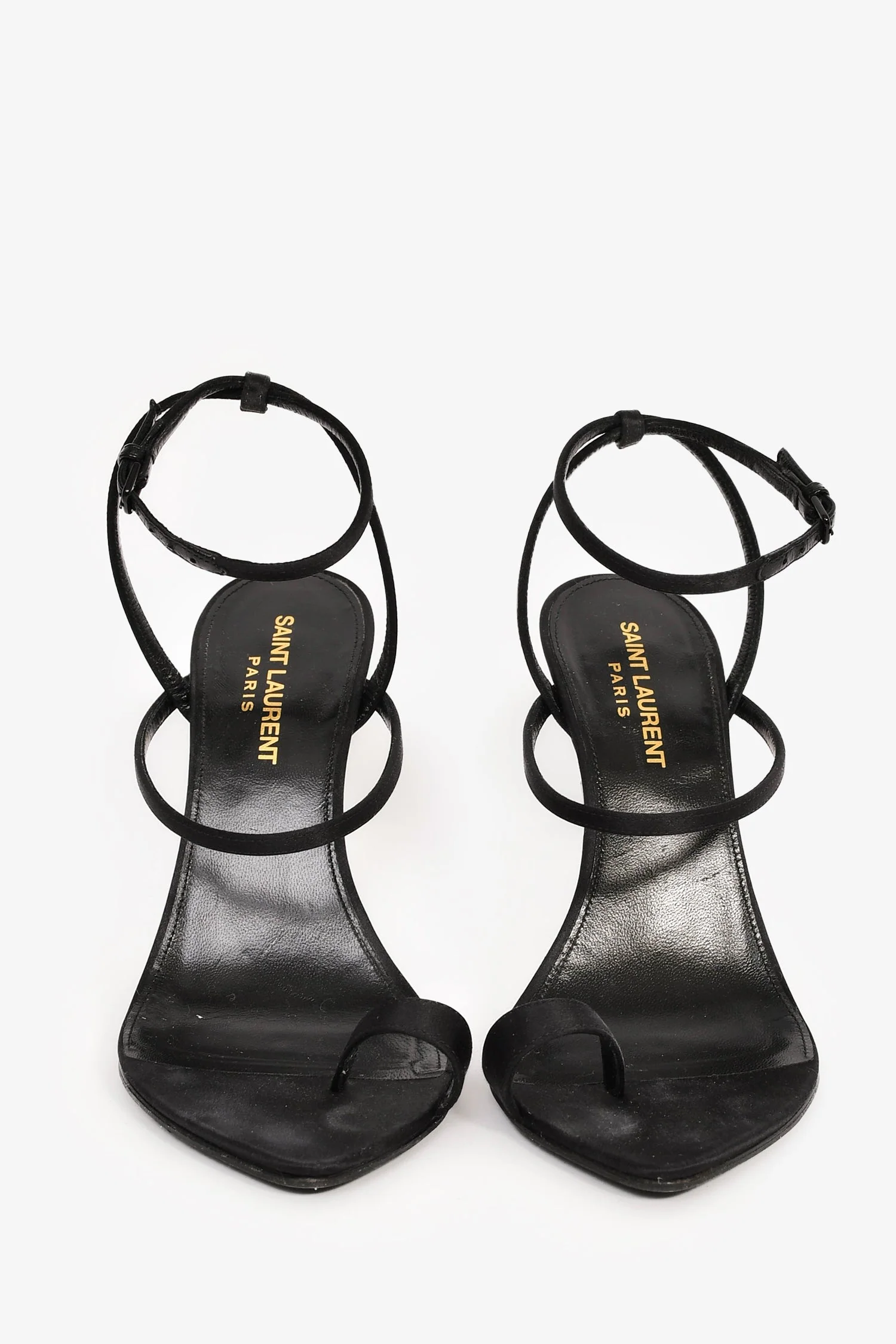 Saint Laurent Black Satin Strappy Pointed Heels Size 37.5 - Image 3