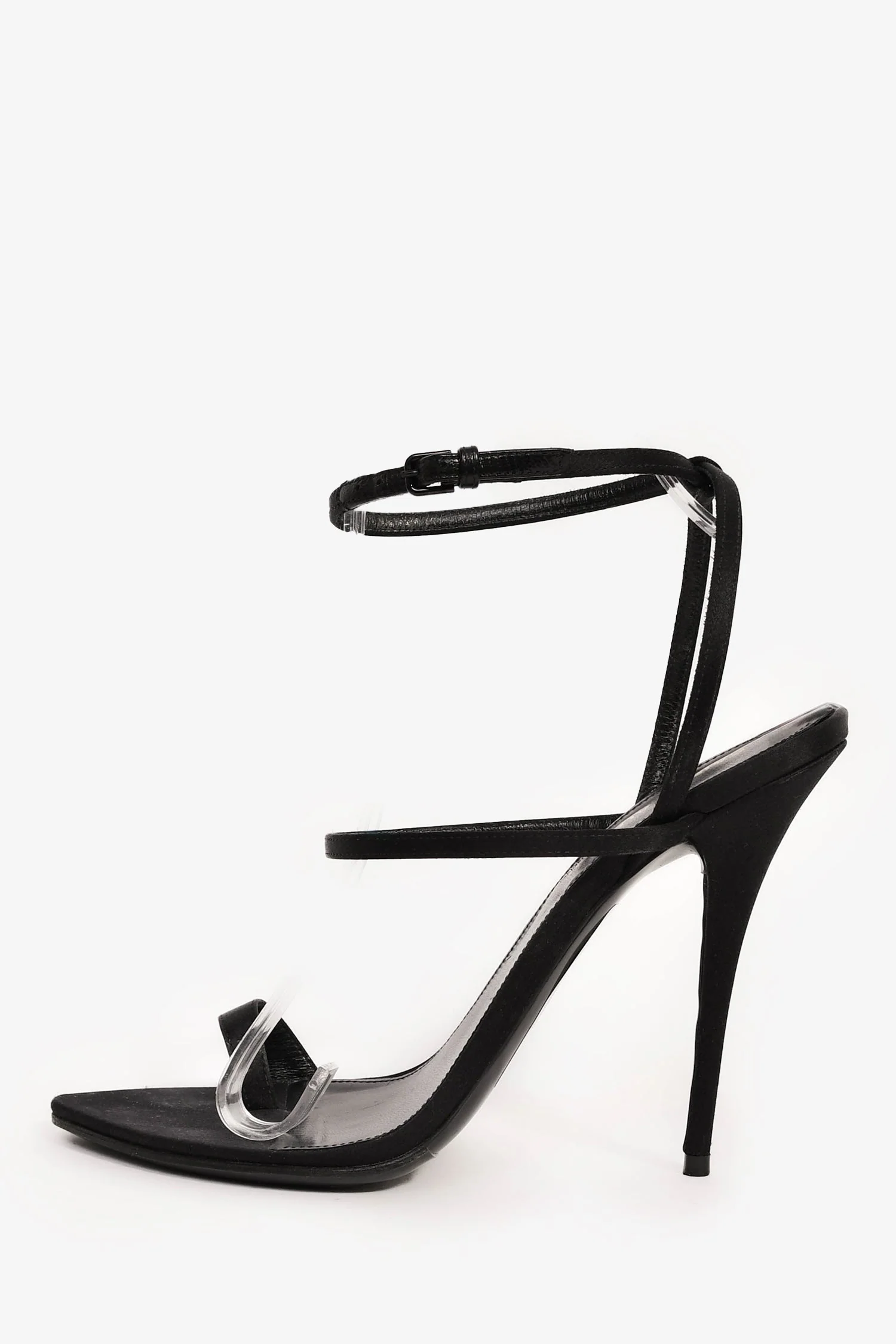 Saint Laurent Black Satin Strappy Pointed Heels Size 37.5 - Image 4