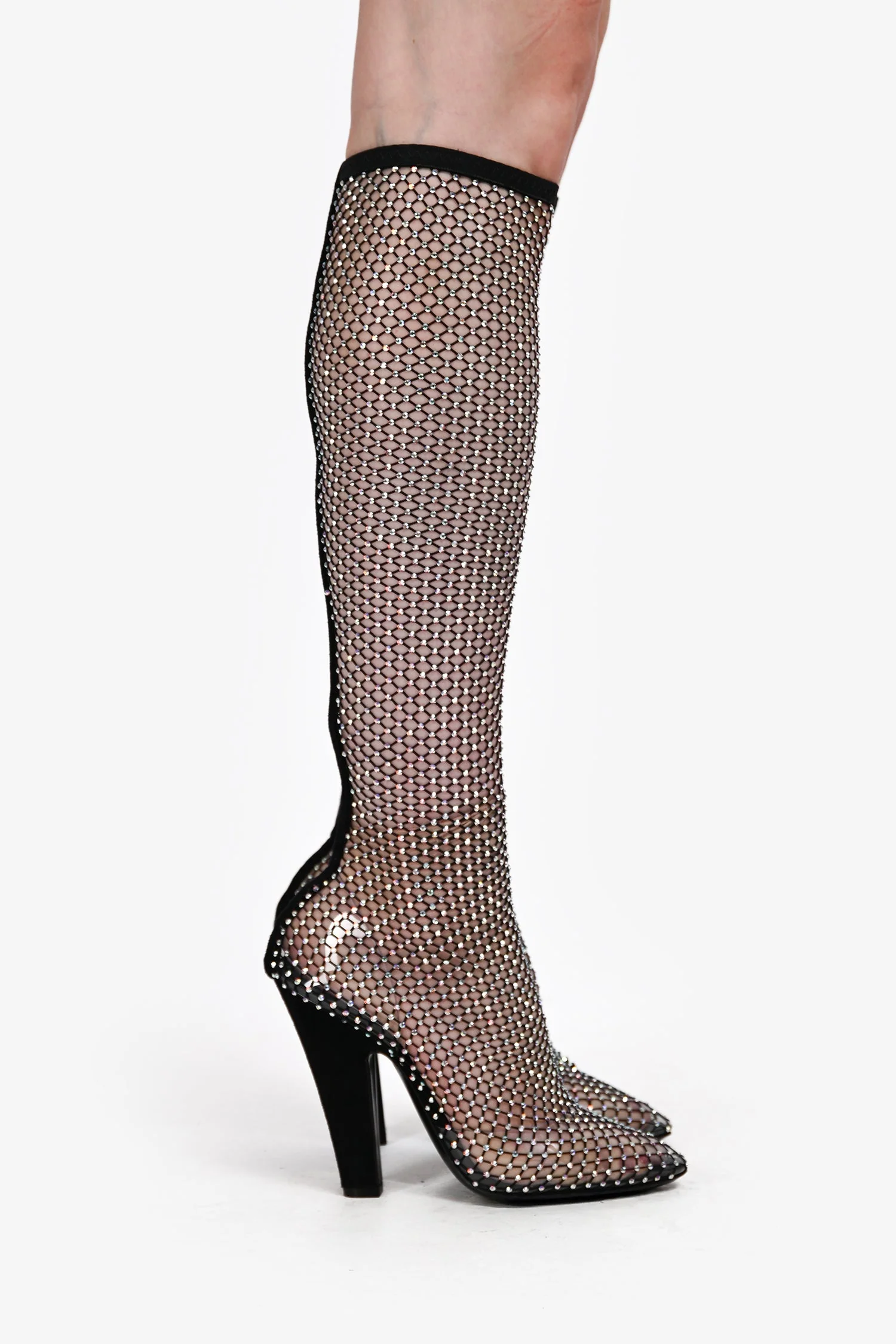 Saint Laurent Black Sheer Crystal Embellished Knee High Boots Size 37.5 - Image 2