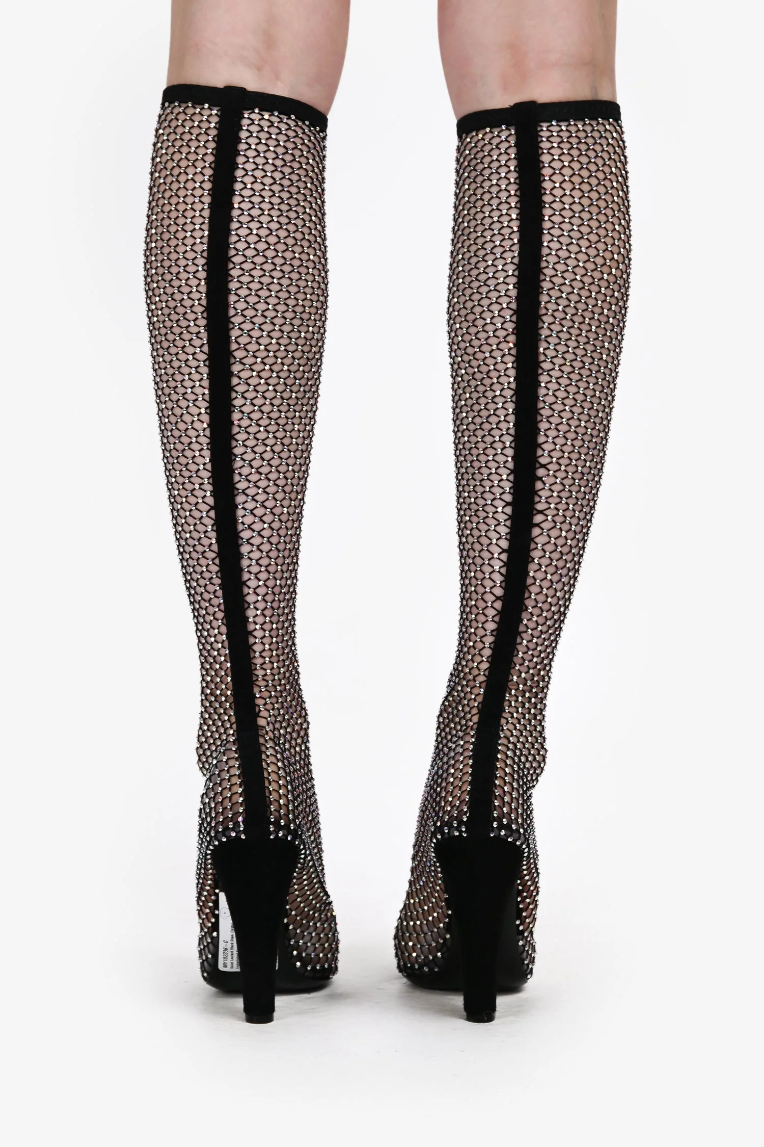 Saint Laurent Black Sheer Crystal Embellished Knee High Boots Size 37.5 - Image 3
