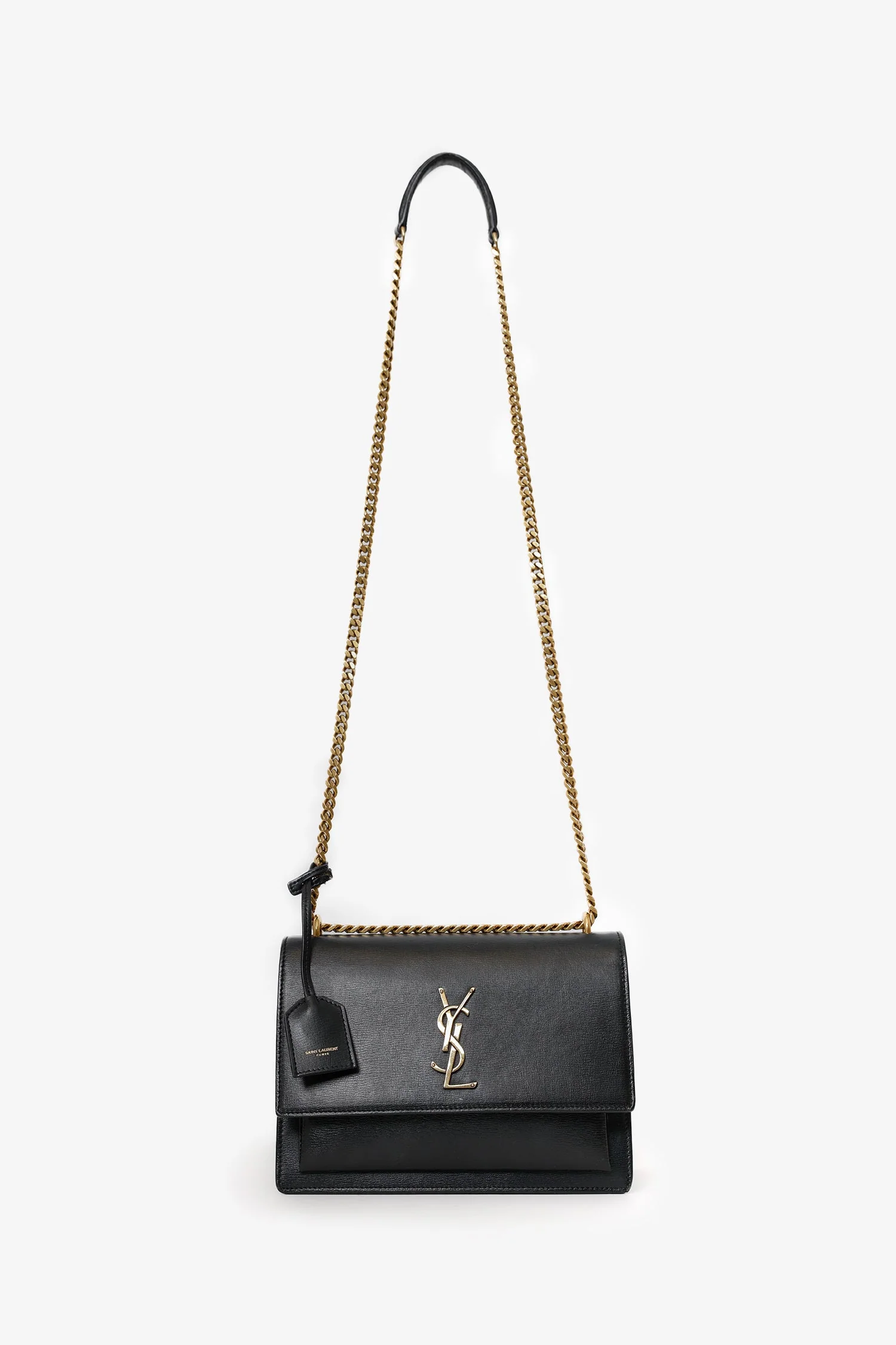 Saint Laurent Black Smooth Leather Medium 'Sunset' Shoulder Bag - Image 7
