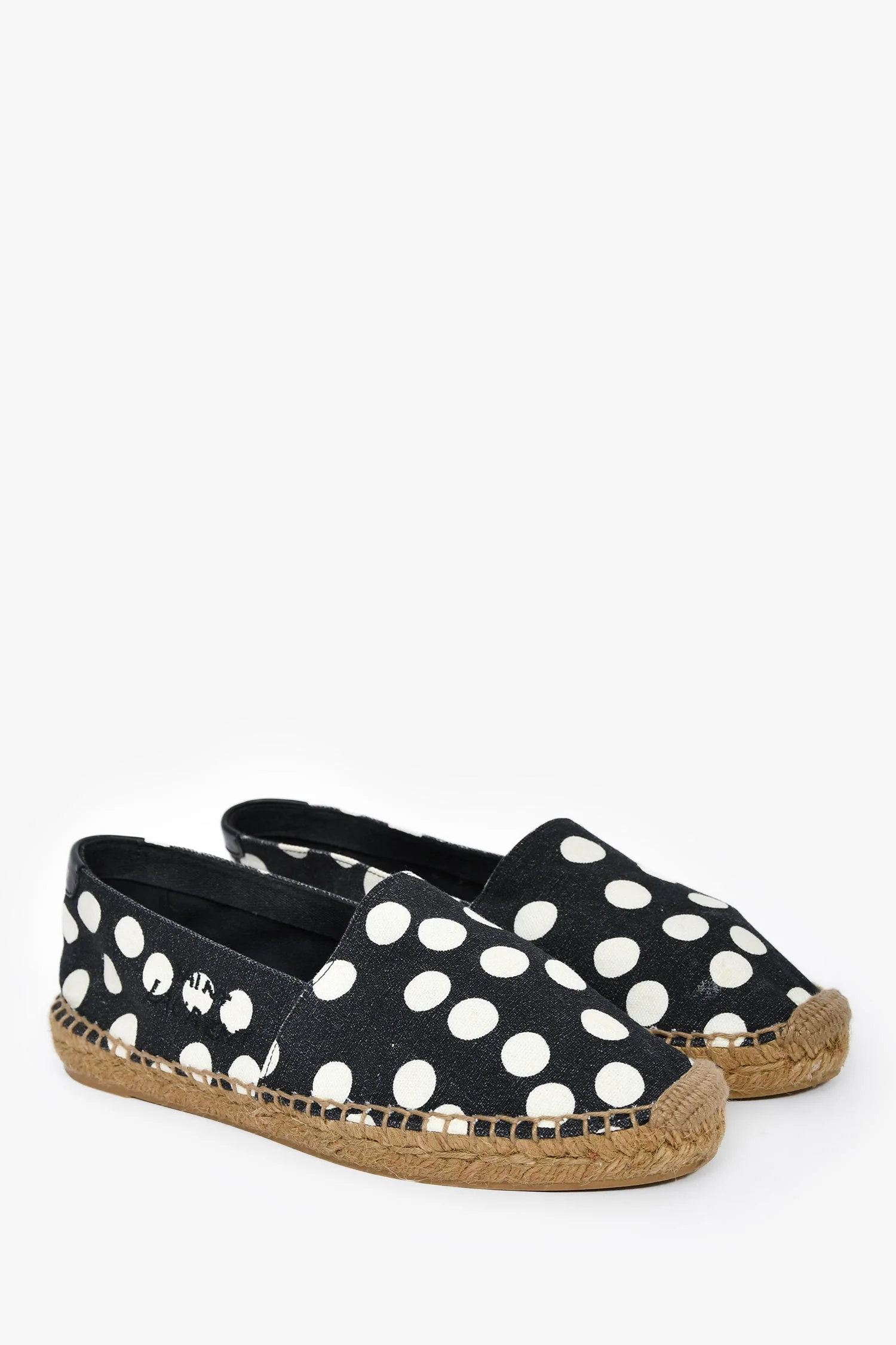 Saint Laurent Black/White Polkadot Canvas Espadrille Flats Size 37 - Image 2