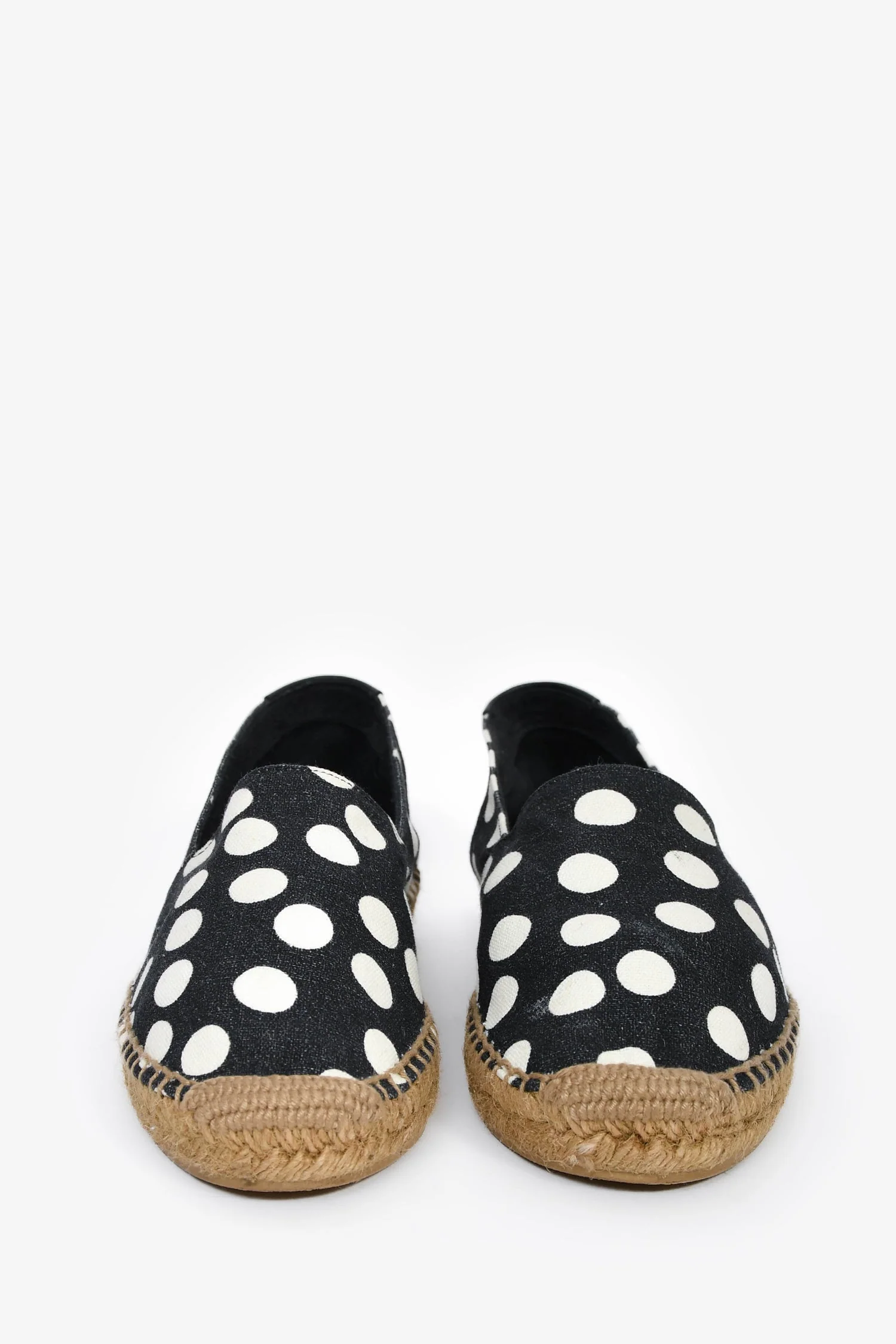 Saint Laurent Black/White Polkadot Canvas Espadrille Flats Size 37 - Image 3