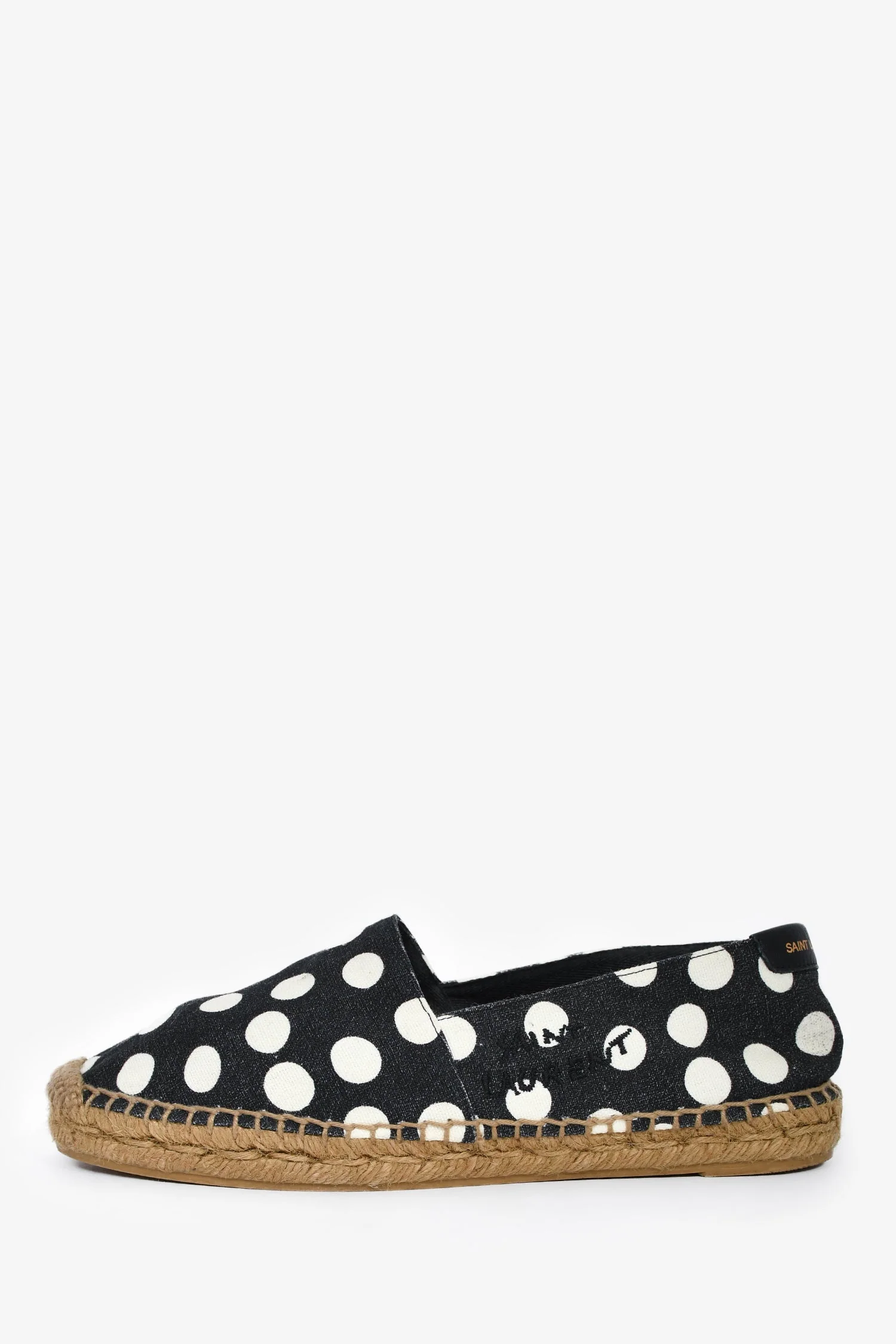 Saint Laurent Black/White Polkadot Canvas Espadrille Flats Size 37 - Image 4