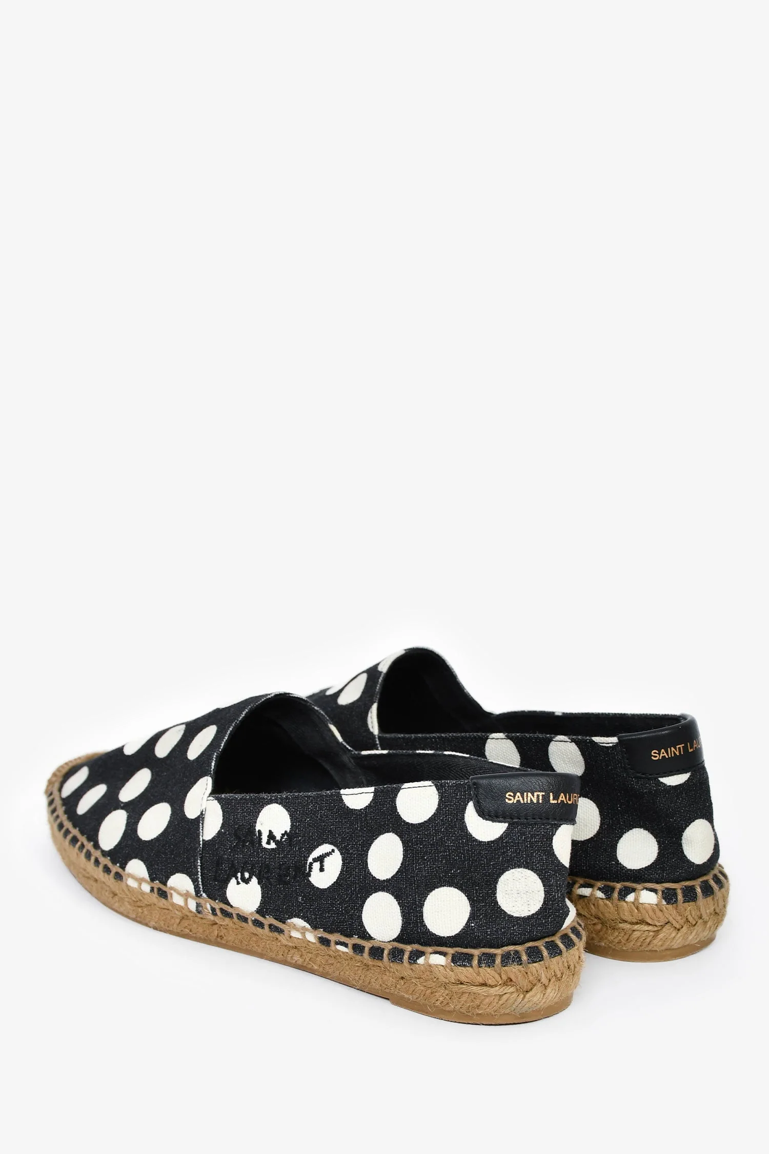 Saint Laurent Black/White Polkadot Canvas Espadrille Flats Size 37 - Image 5