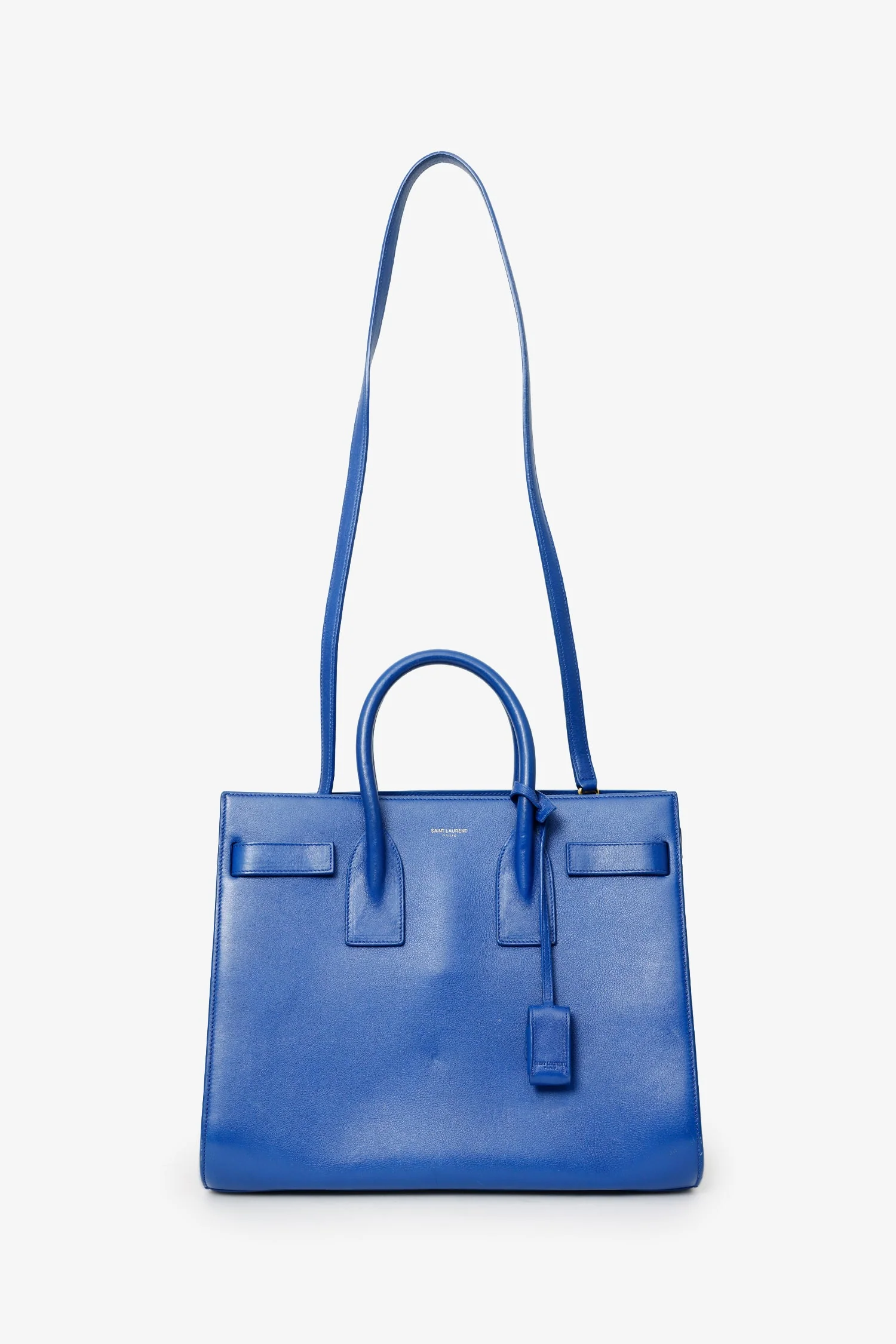 Saint Laurent Blue Leather Small Sac De Jour with Strap - Image 6