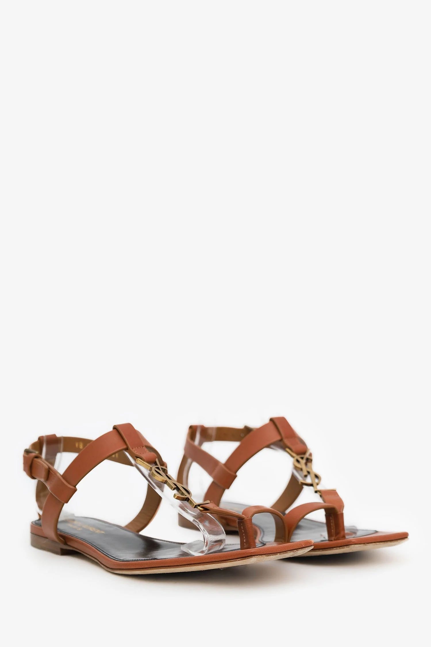 Saint Laurent Brown Cassandra Logo Flat Sandal Size 37 - Image 2