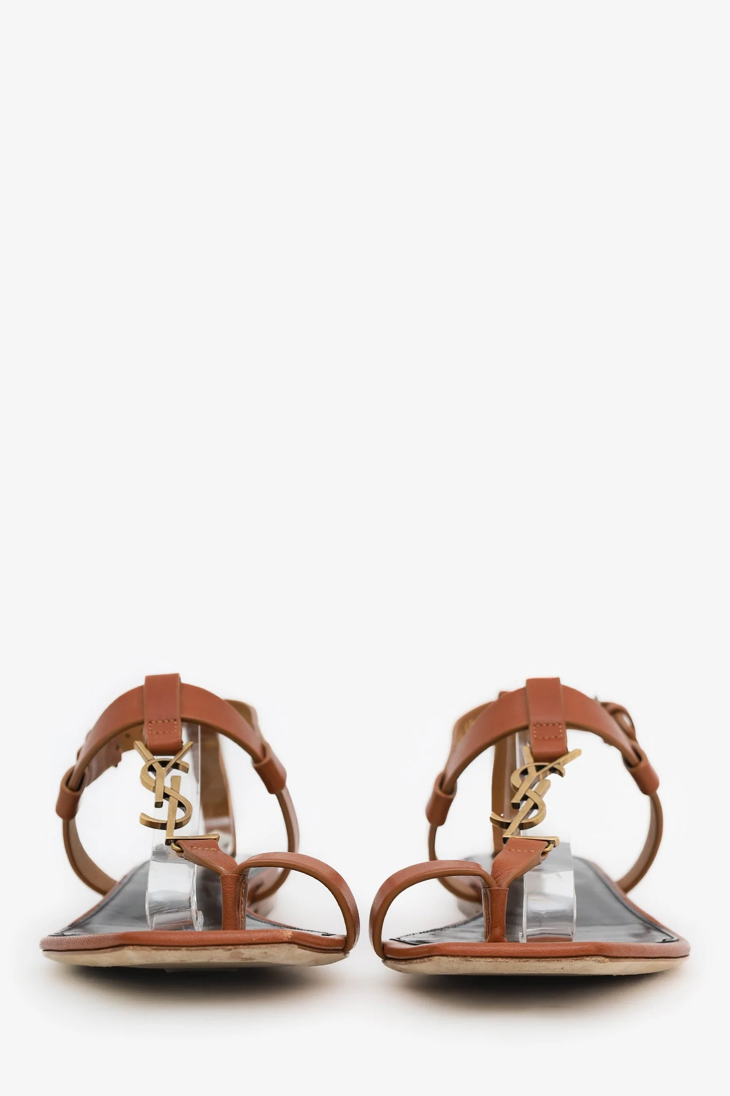 Saint Laurent Brown Cassandra Logo Flat Sandal Size 37 - Image 3