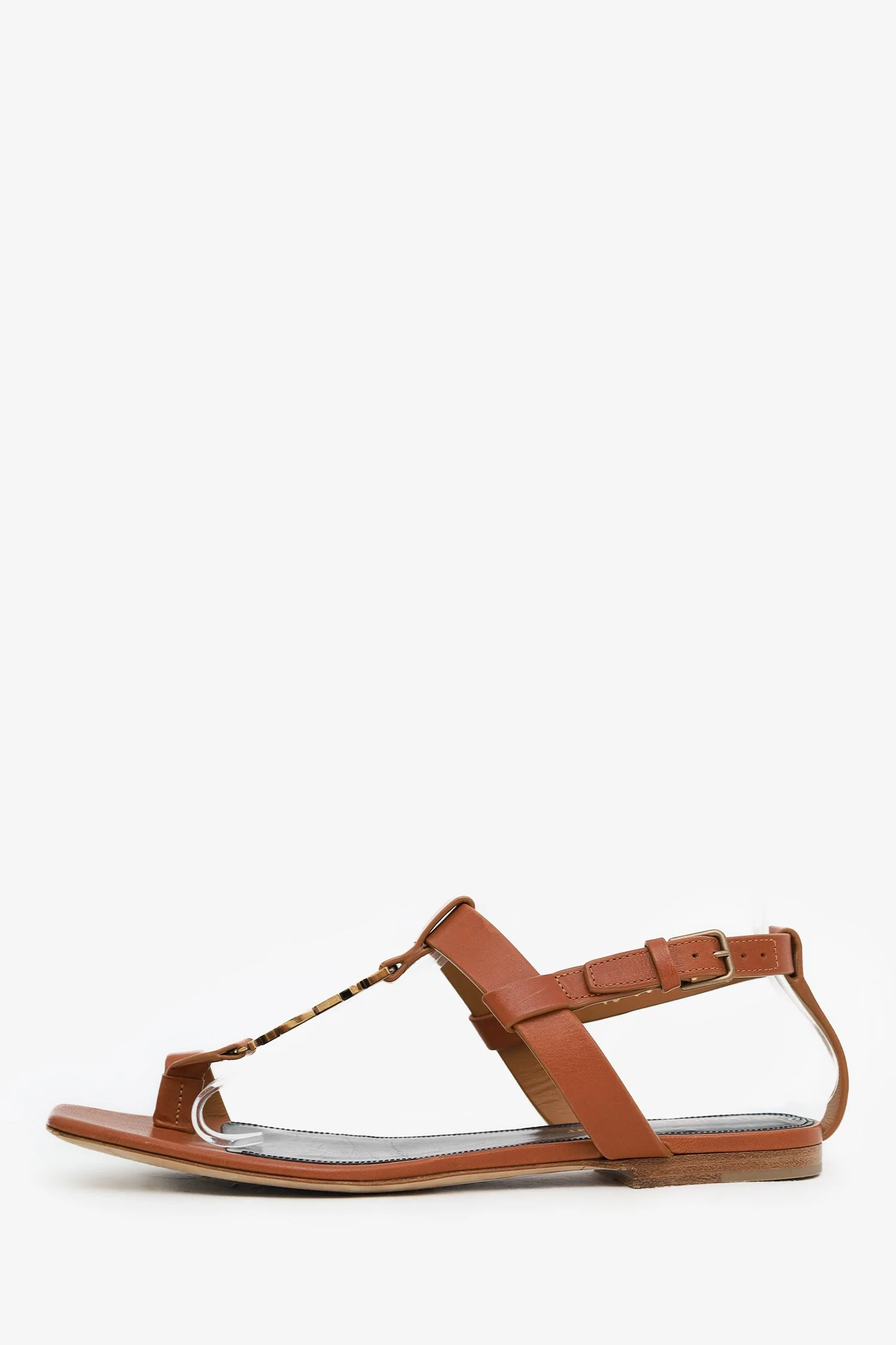 Saint Laurent Brown Cassandra Logo Flat Sandal Size 37 - Image 5