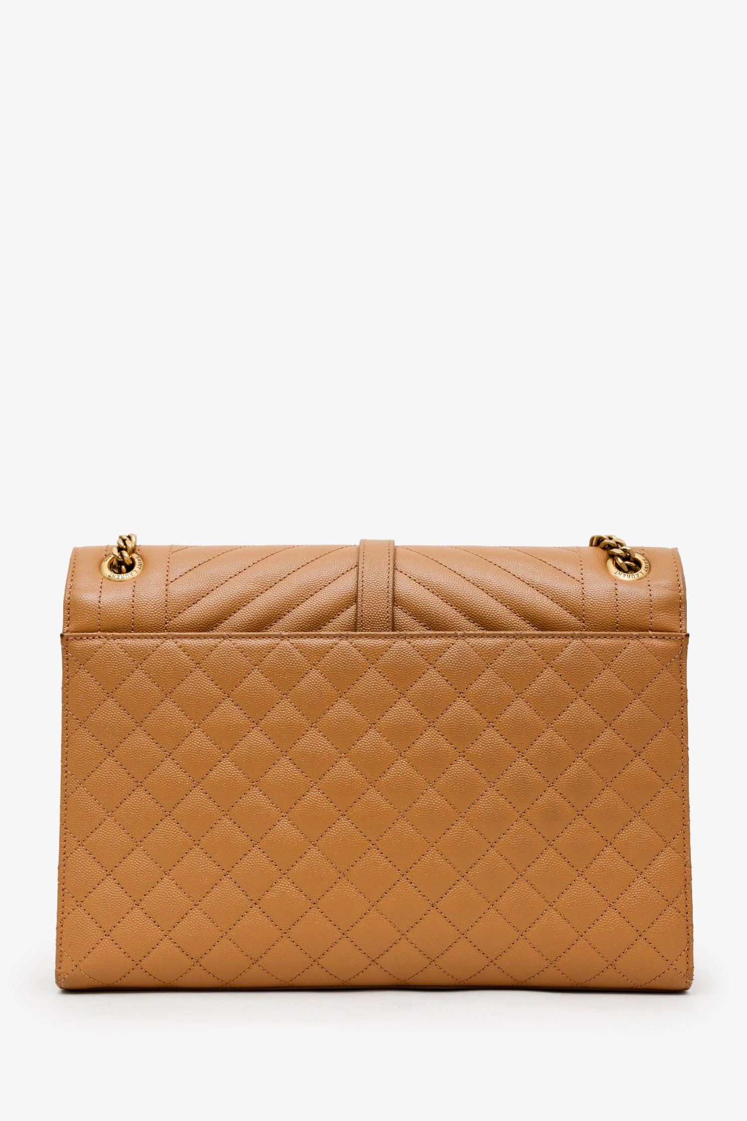 Saint Laurent Brown Grained Leather Tri-Quilted Envelope Chain Medium Shoulder Bag - Image 2