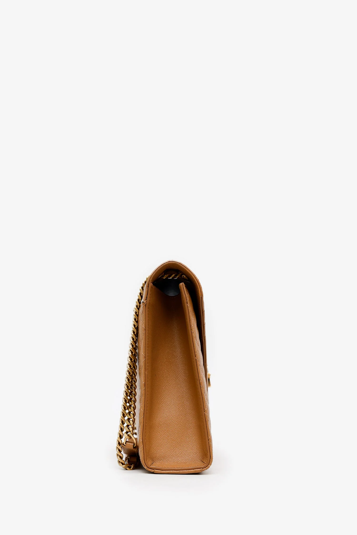 Saint Laurent Brown Grained Leather Tri-Quilted Envelope Chain Medium Shoulder Bag - Image 3