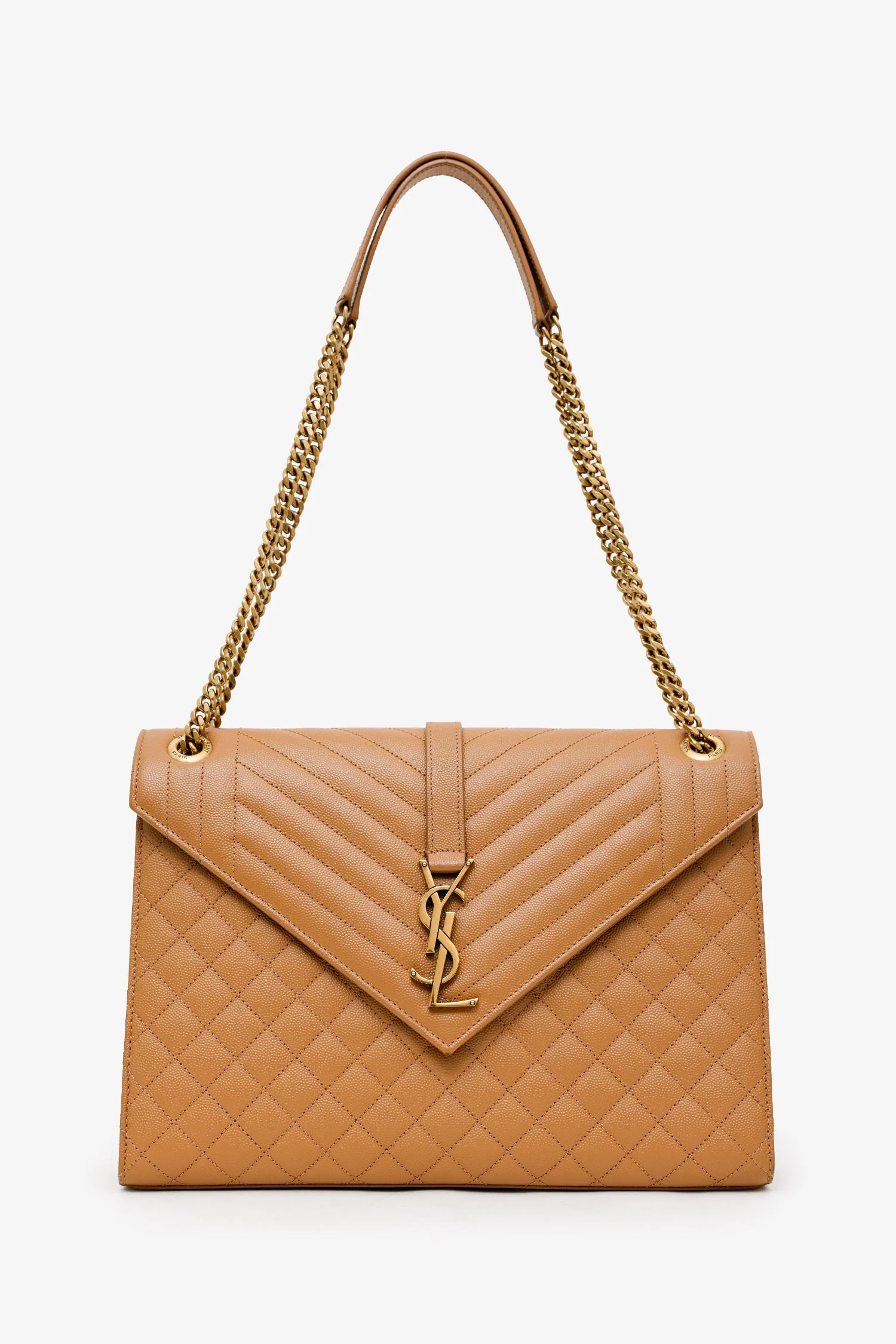 Saint Laurent Brown Grained Leather Tri-Quilted Envelope Chain Medium Shoulder Bag - Image 6